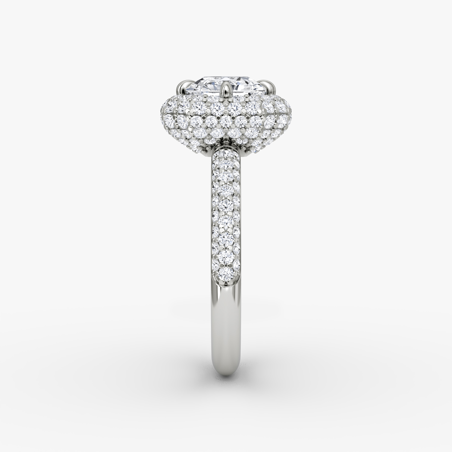 Bague de fiançailles Pavé Bombée | Asscher | 18k | Or blanc | bandAccent: Pavé | diamondOrientation: vertical | caratWeight: other