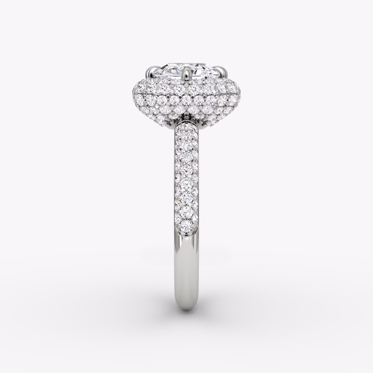 Anillo de compromiso Pavé Bombée | Asscher | 18k | Oro blanco | bandAccent: Pavé | diamondOrientation: vertical | caratWeight: other