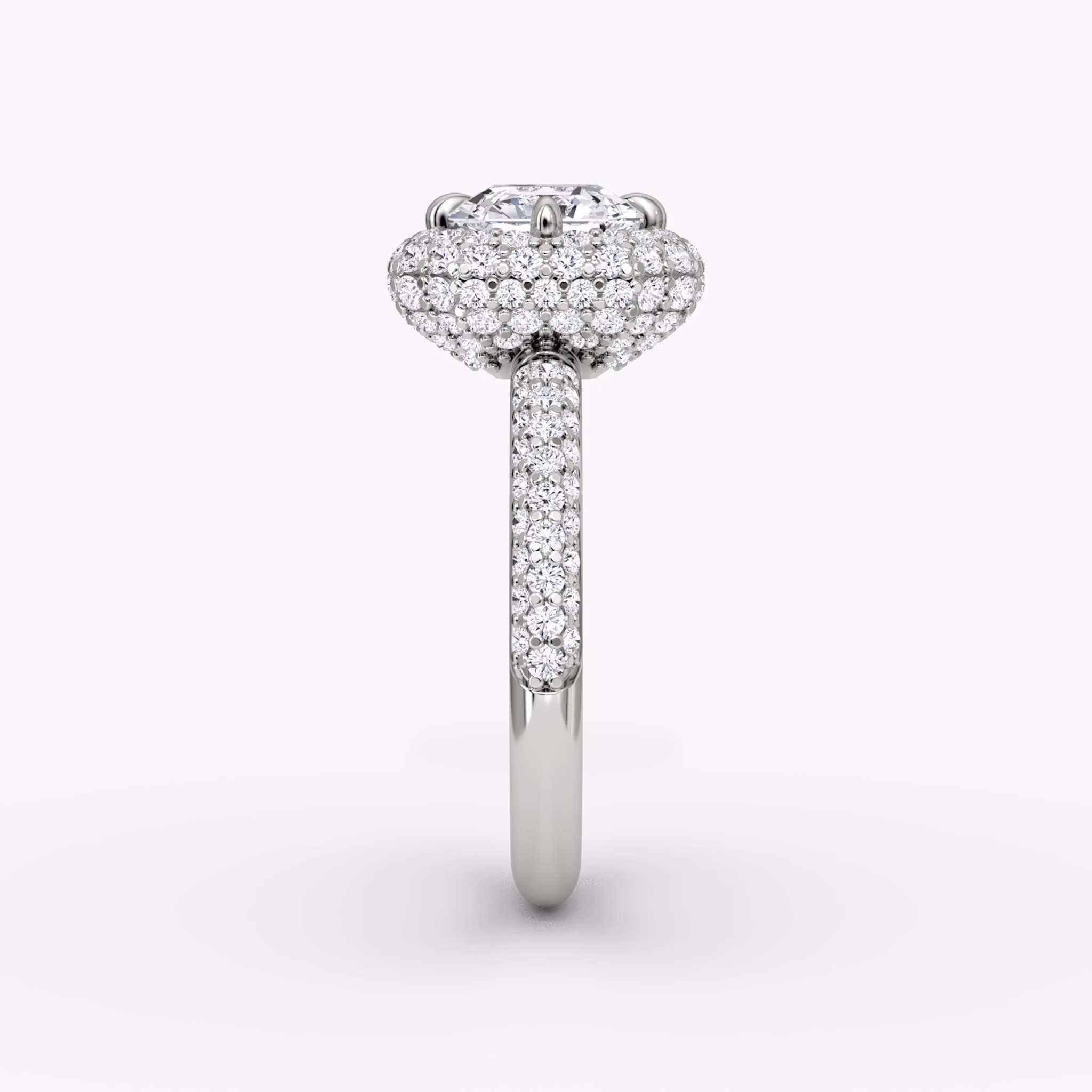 The Pavé Bombée | Asscher | 18k | White Gold | bandAccent: Pavé | diamondOrientation: vertical | caratWeight: other