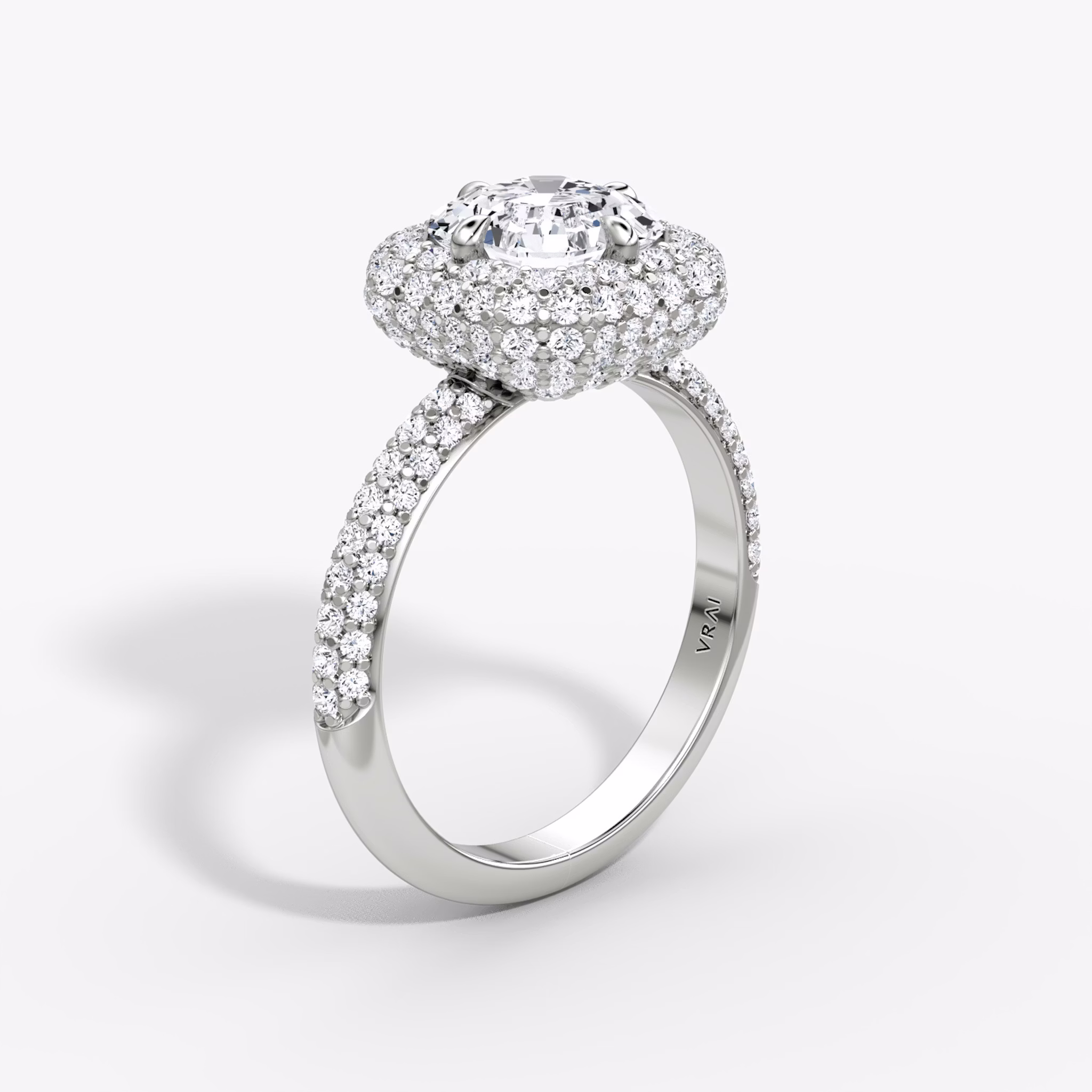 The Pavé Bombée | Asscher | 18k | White Gold | bandAccent: Pavé | diamondOrientation: vertical | caratWeight: other