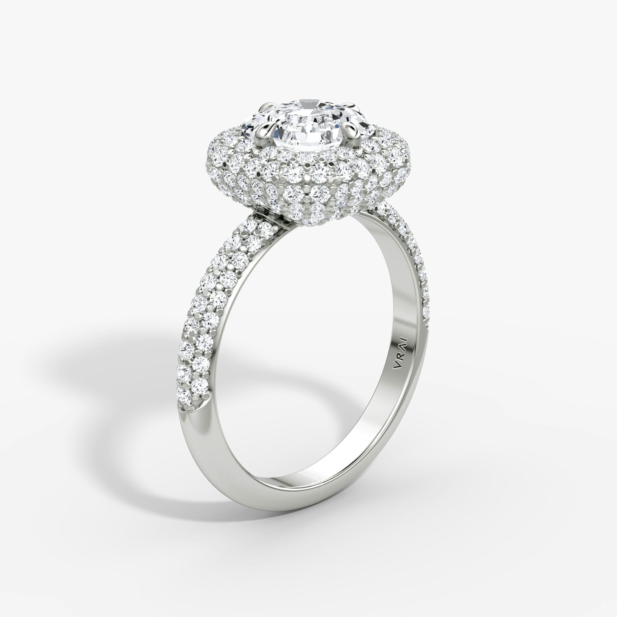 The Pavé Bombée | Asscher | 18k | White Gold | bandAccent: Pavé | diamondOrientation: vertical | caratWeight: other