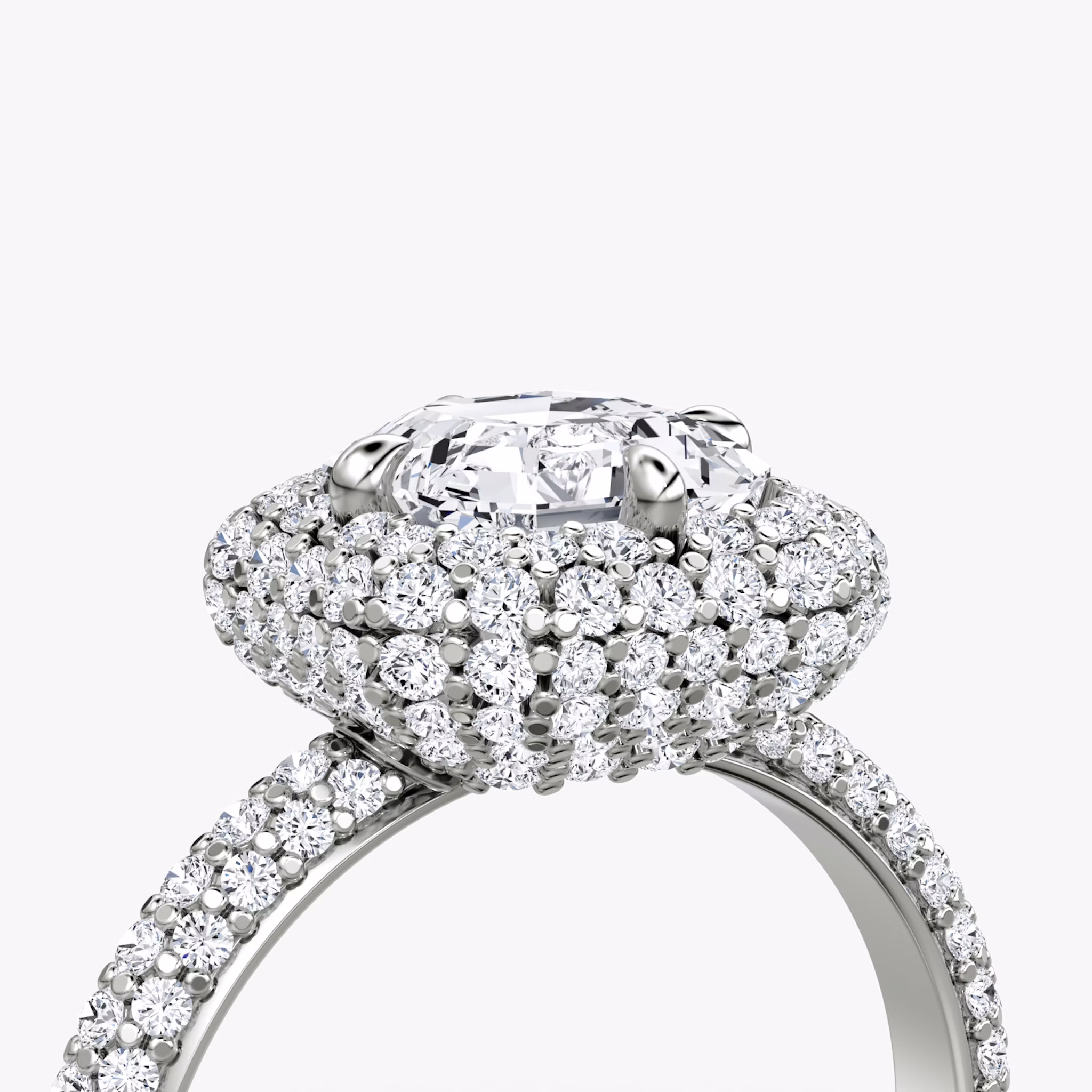 The Pavé Bombée | Asscher | 18k | White Gold | bandAccent: Pavé | diamondOrientation: vertical | caratWeight: other