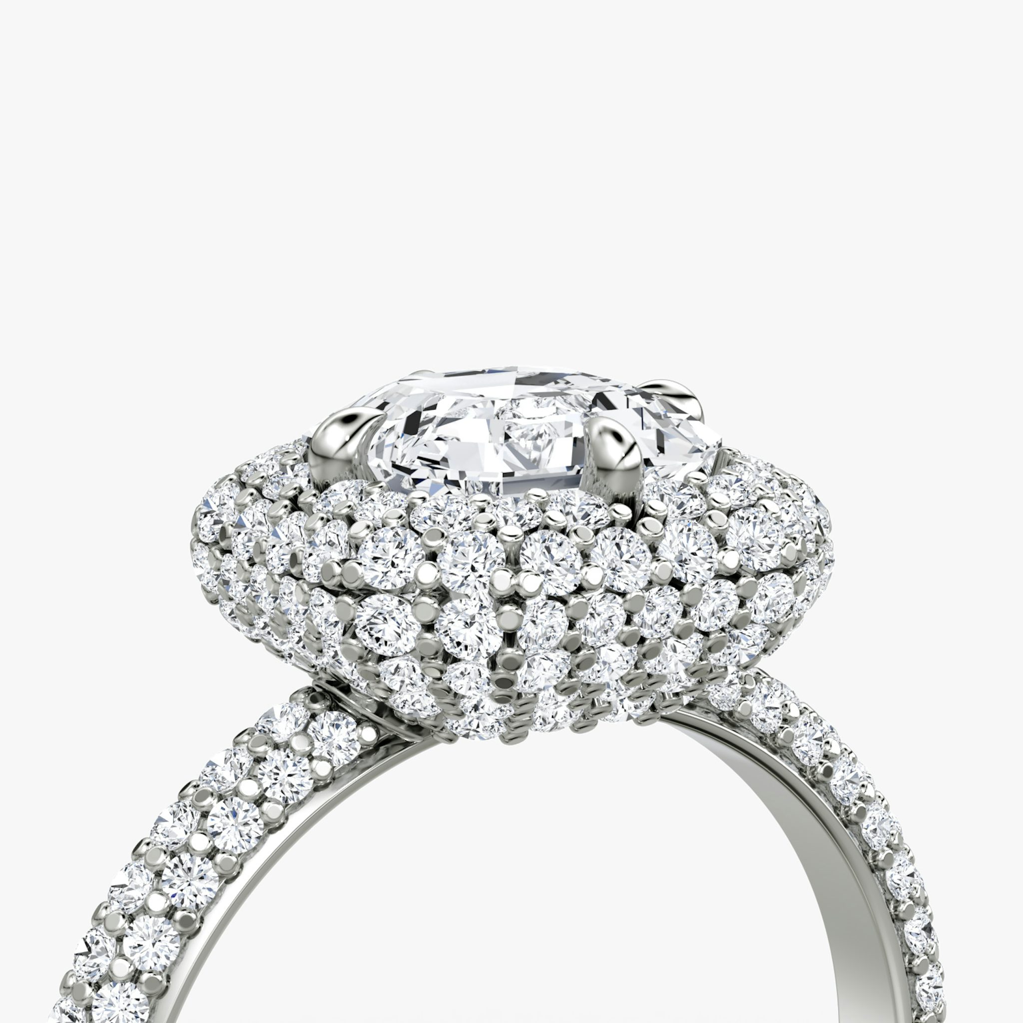 The Pavé Bombée | Asscher | 18k | White Gold | bandAccent: Pavé | diamondOrientation: vertical | caratWeight: other