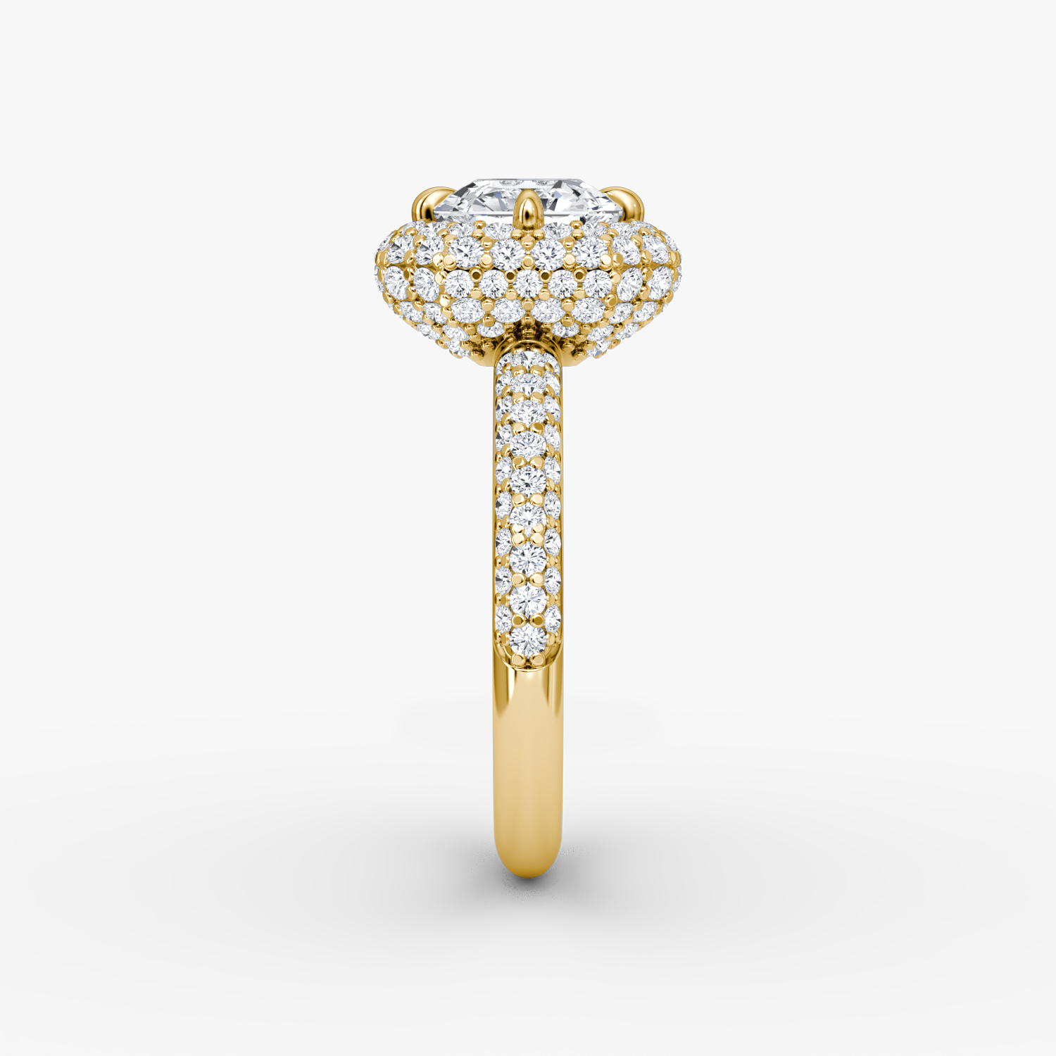 Bague de fiançailles Pavé Bombée | Asscher | 18k | Or jaune | bandAccent: Pavé | diamondOrientation: vertical | caratWeight: other