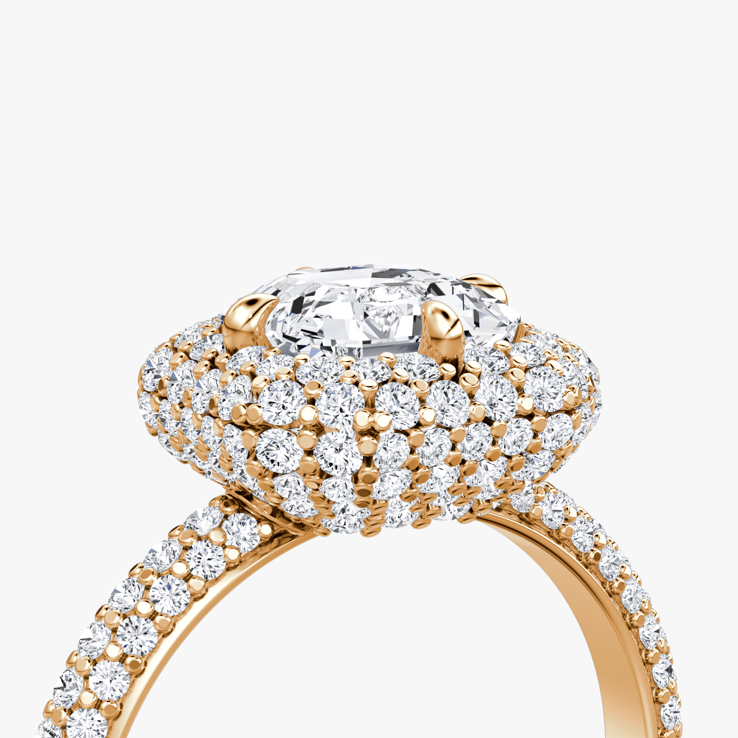 Bague de fiançailles Pavé Bombée | Asscher | 14k | Or rose | bandAccent: Pavé | diamondOrientation: vertical | caratWeight: other