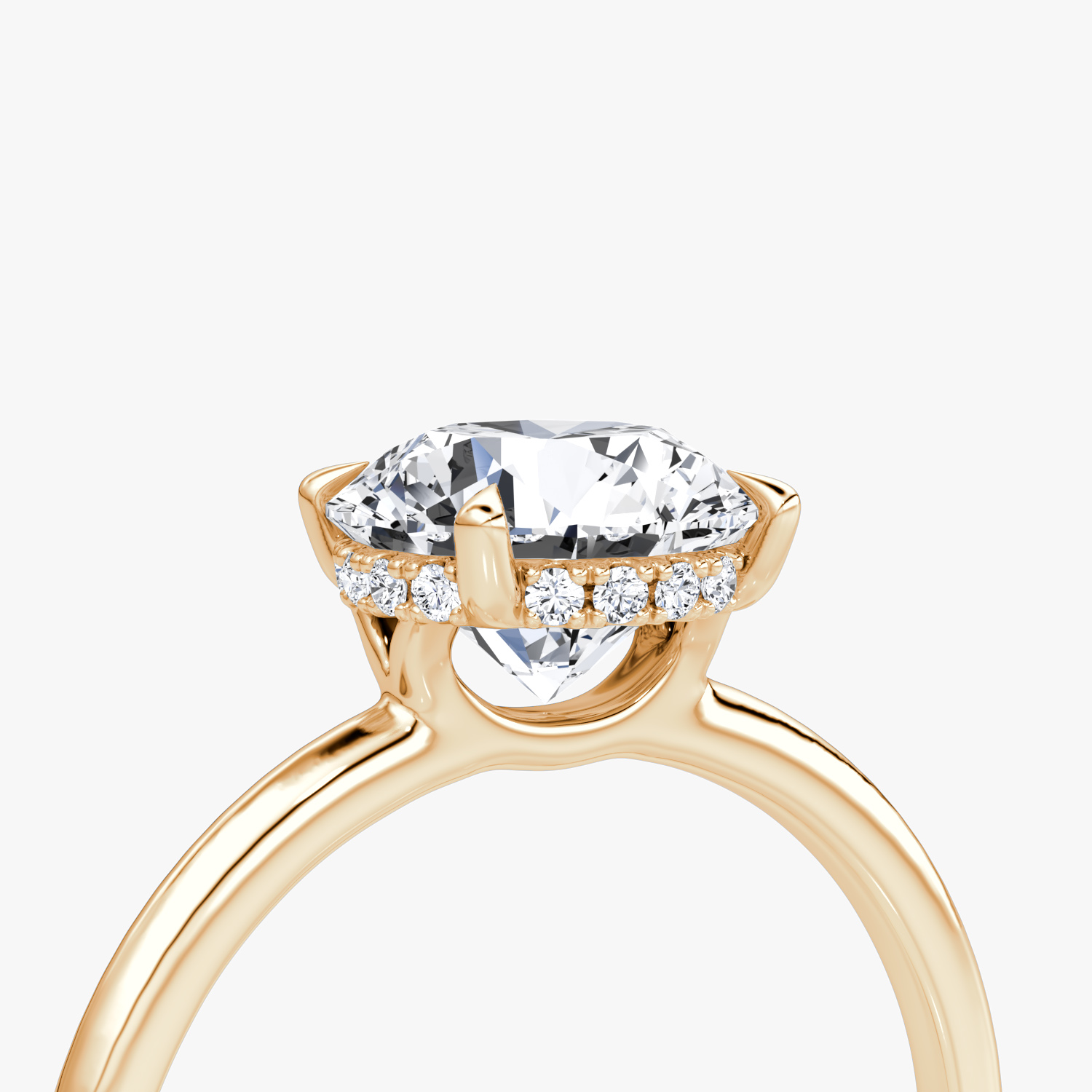 The Signature | Round Brilliant | 14k | Rose Gold | bandAccent: Plain | bandWidth: standard | caratWeight: 1.0ct | hiddenHalo: yes | diamondOrientation: vertical