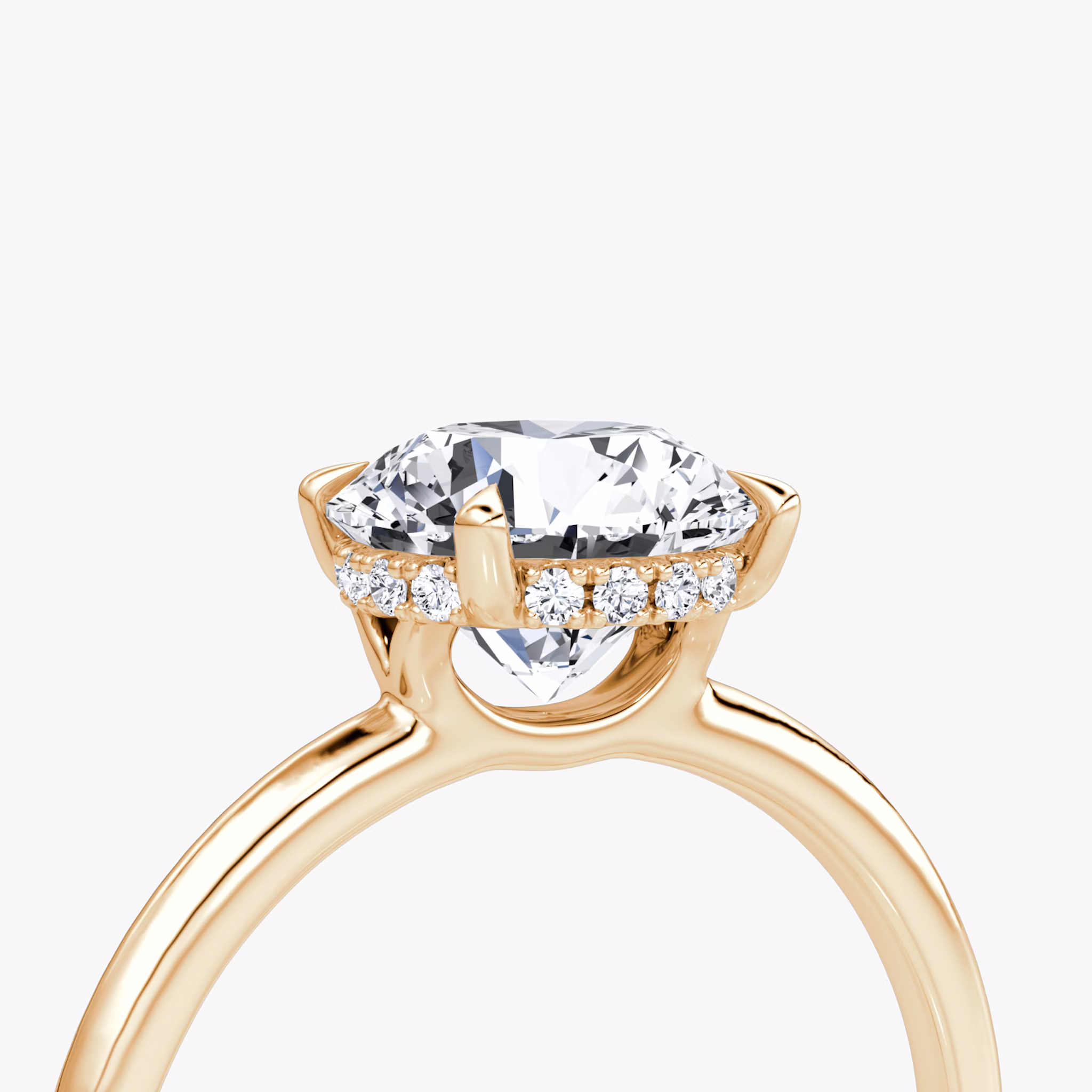 The Signature | Round Brilliant | 14k | Rose Gold | bandAccent: Plain | bandWidth: standard | caratWeight: 1.0ct | hiddenHalo: yes | diamondOrientation: vertical