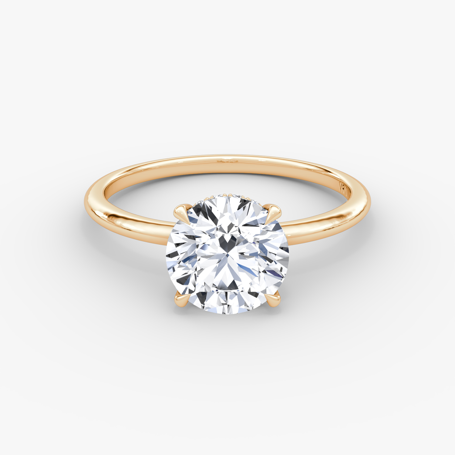 The Signature | Round Brilliant | 14k | Rose Gold | bandAccent: Plain | bandWidth: standard | caratWeight: 1.0ct | hiddenHalo: yes | diamondOrientation: vertical