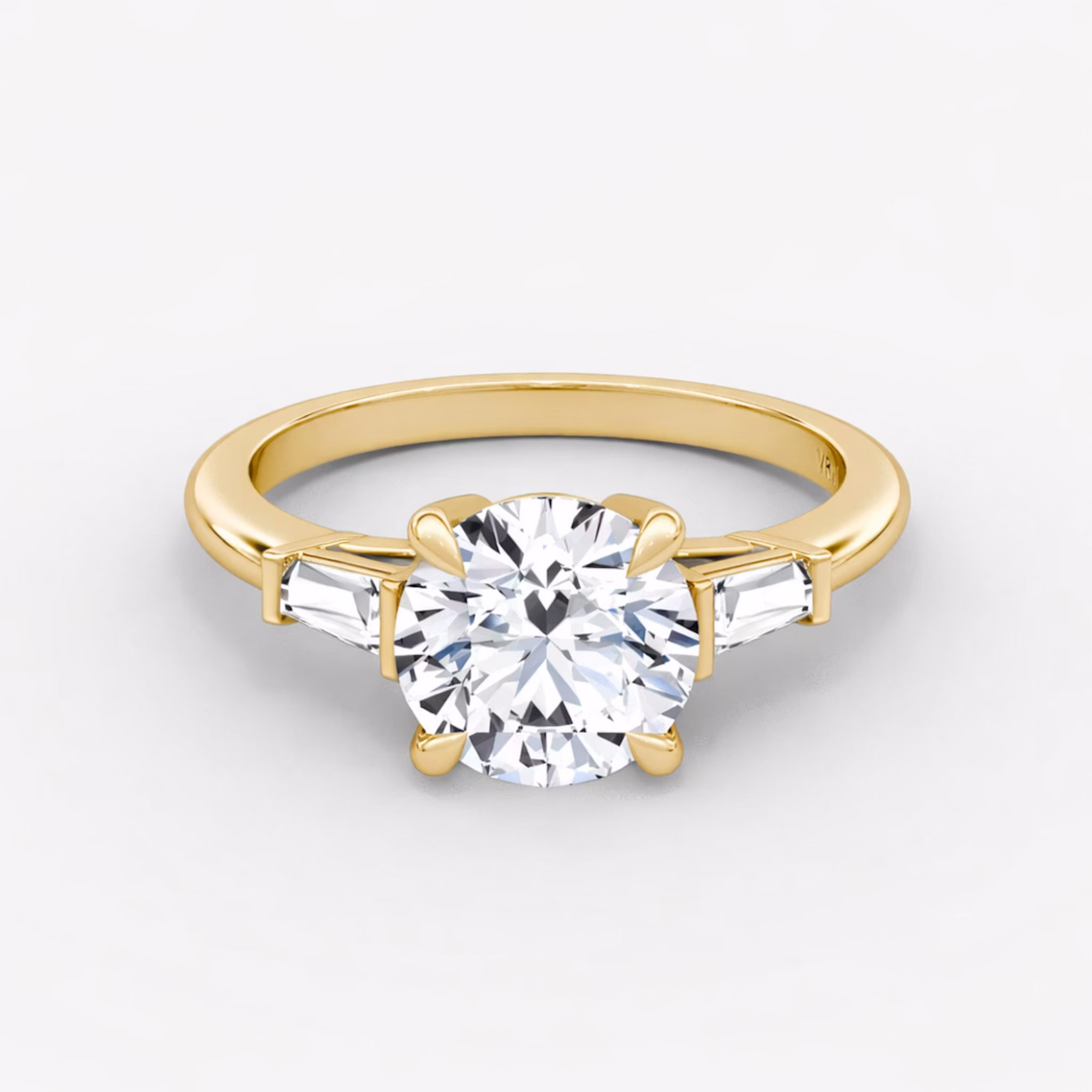 The Tapered Baguette Three Stone | Round Brilliant | 18k | Yellow Gold | bandAccent: Plain | caratWeight: other | excludeFromFeed: null | diamondOrientation: vertical