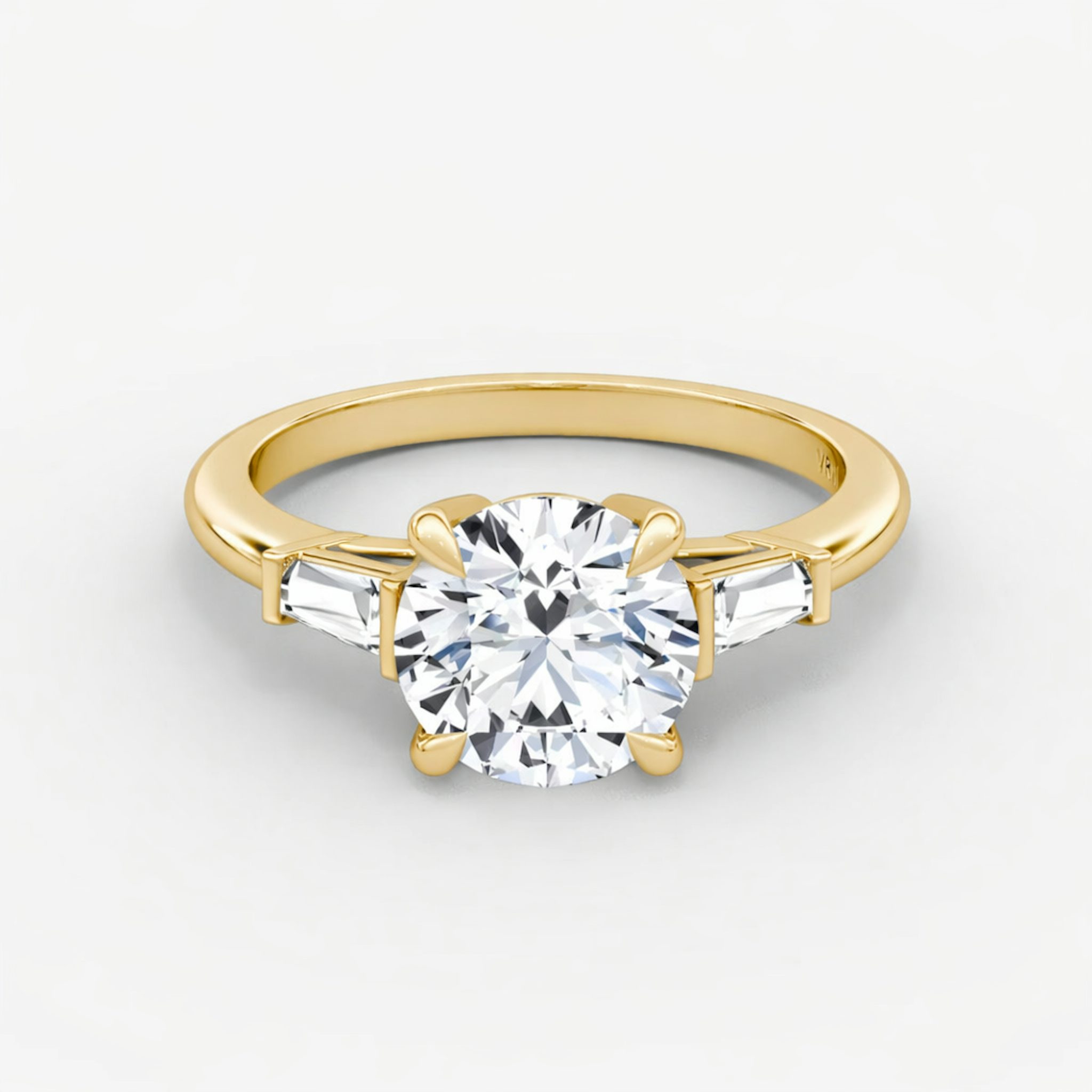 The Tapered Baguette Three Stone | Round Brilliant | 18k | Yellow Gold | bandAccent: Plain | caratWeight: other | excludeFromFeed: null | diamondOrientation: vertical