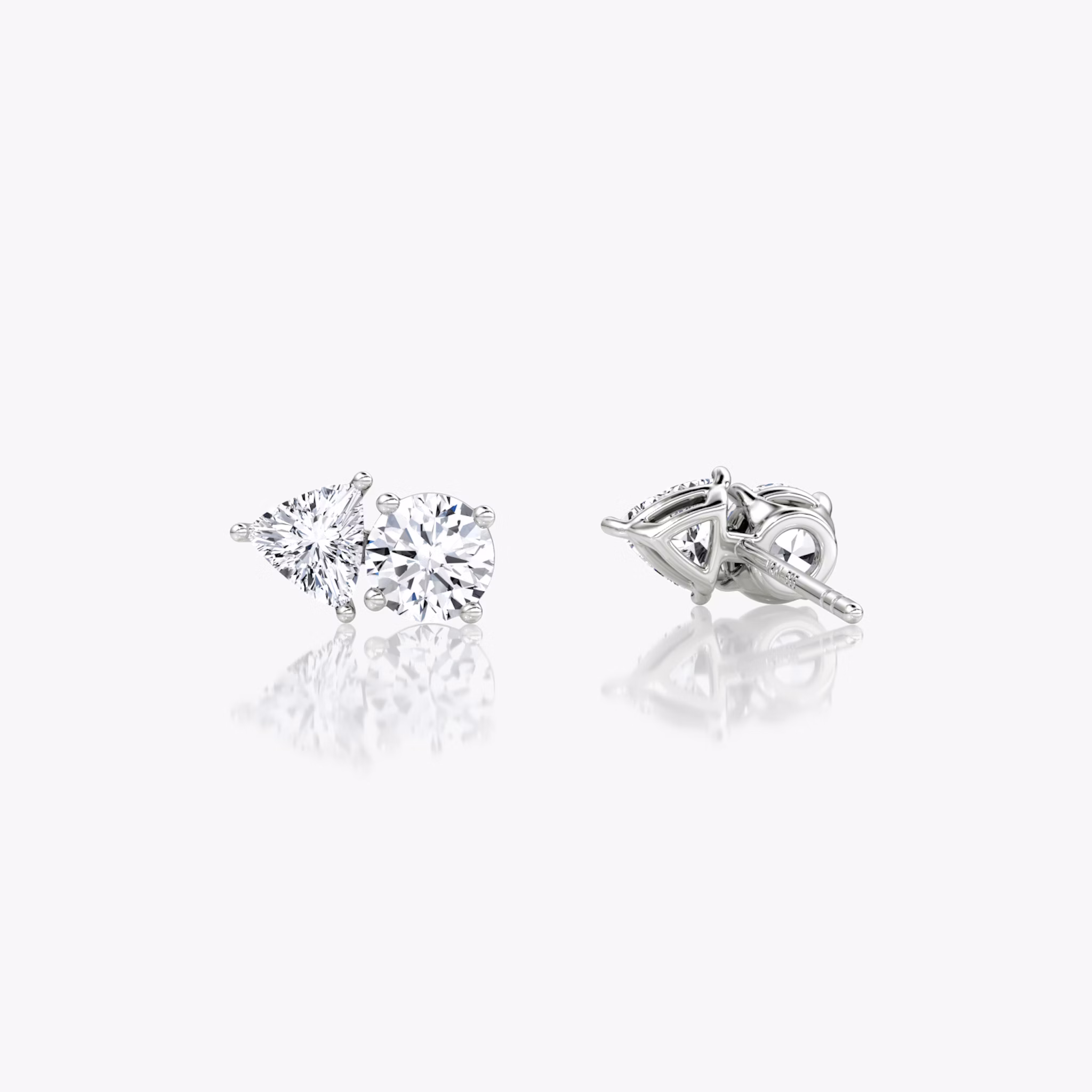 Toi et Moi Stud | Round Brilliant and Trillion | Sterling Silver | side: left