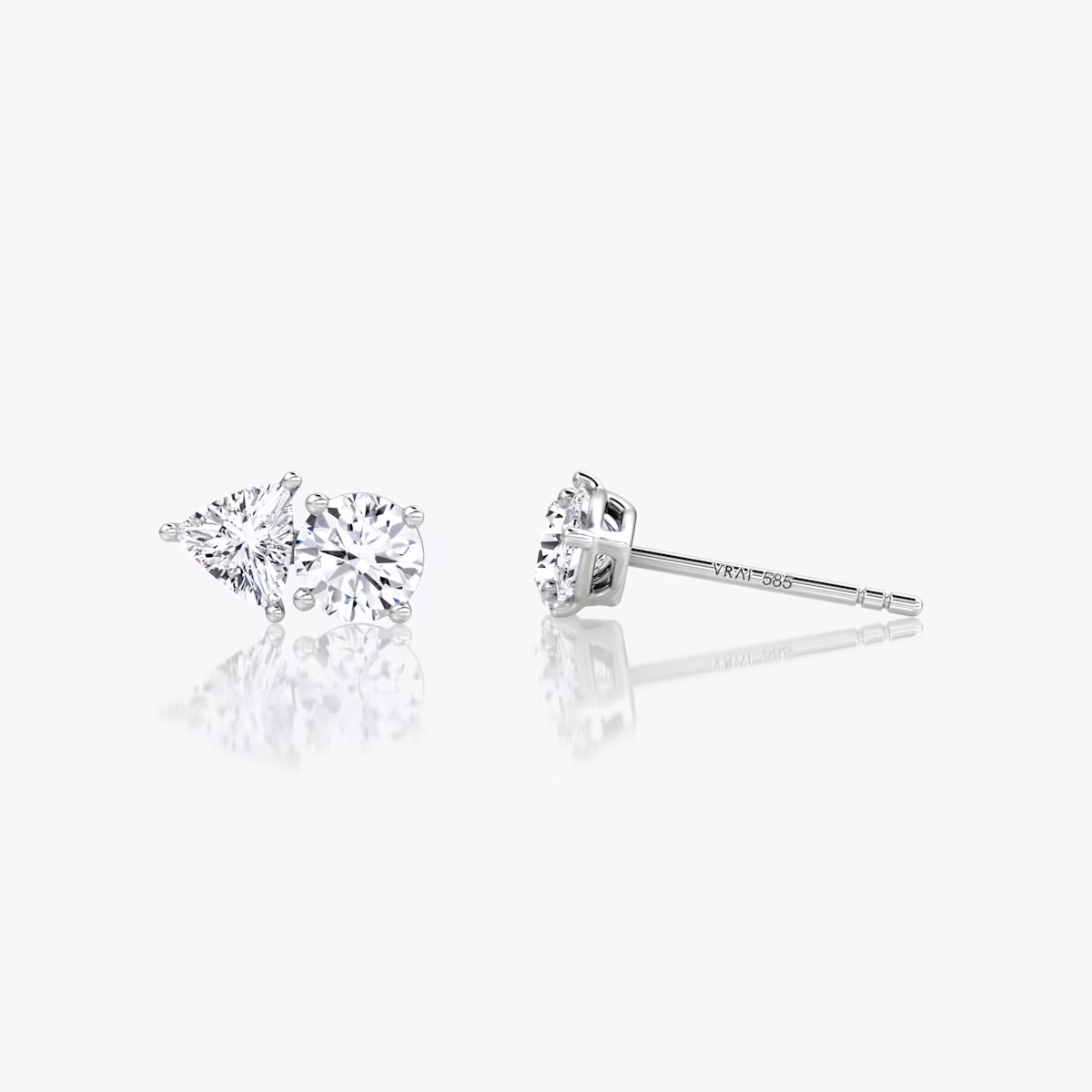 Toi et Moi Stud | Round Brilliant and Trillion | 14k | White Gold | side: left