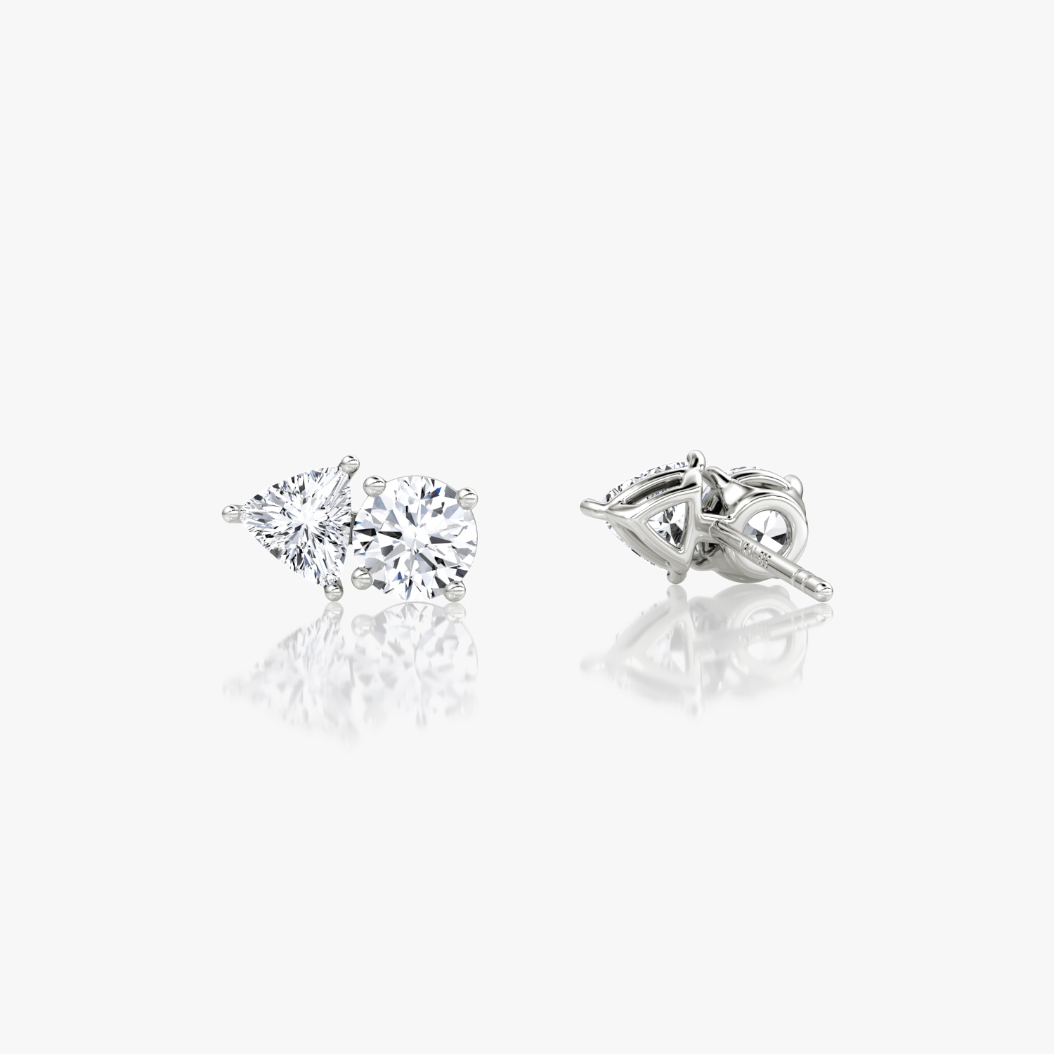 Toi et Moi Stud | Round Brilliant and Trillion | 14k | White Gold | side: left