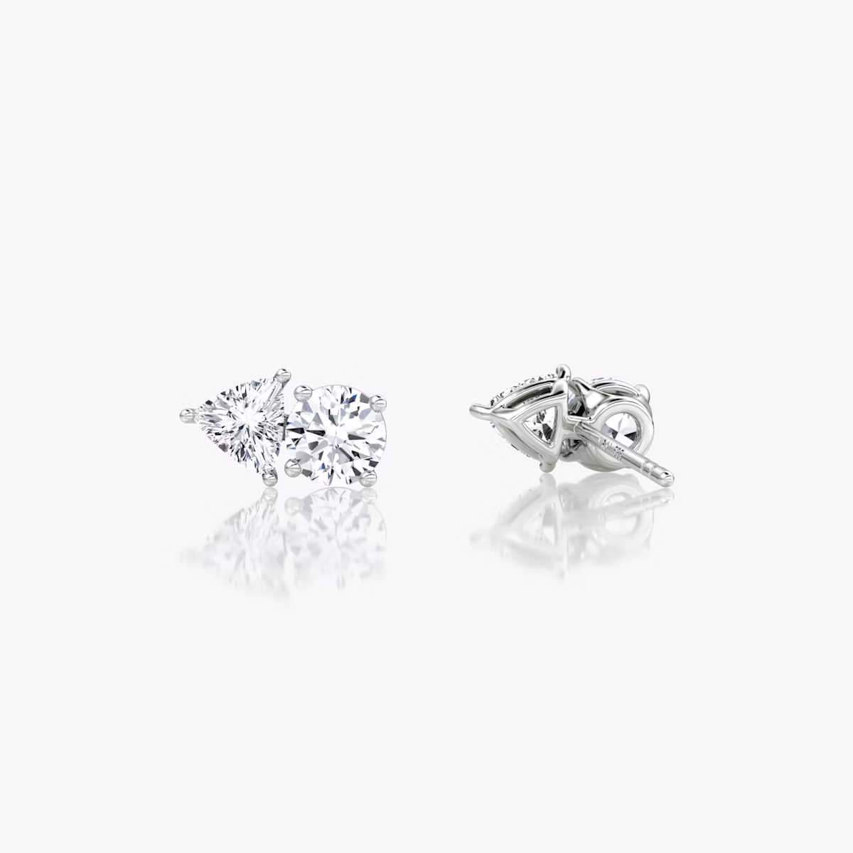 Toi et Moi Stud | Round Brilliant and Trillion | 14k | White Gold | side: left