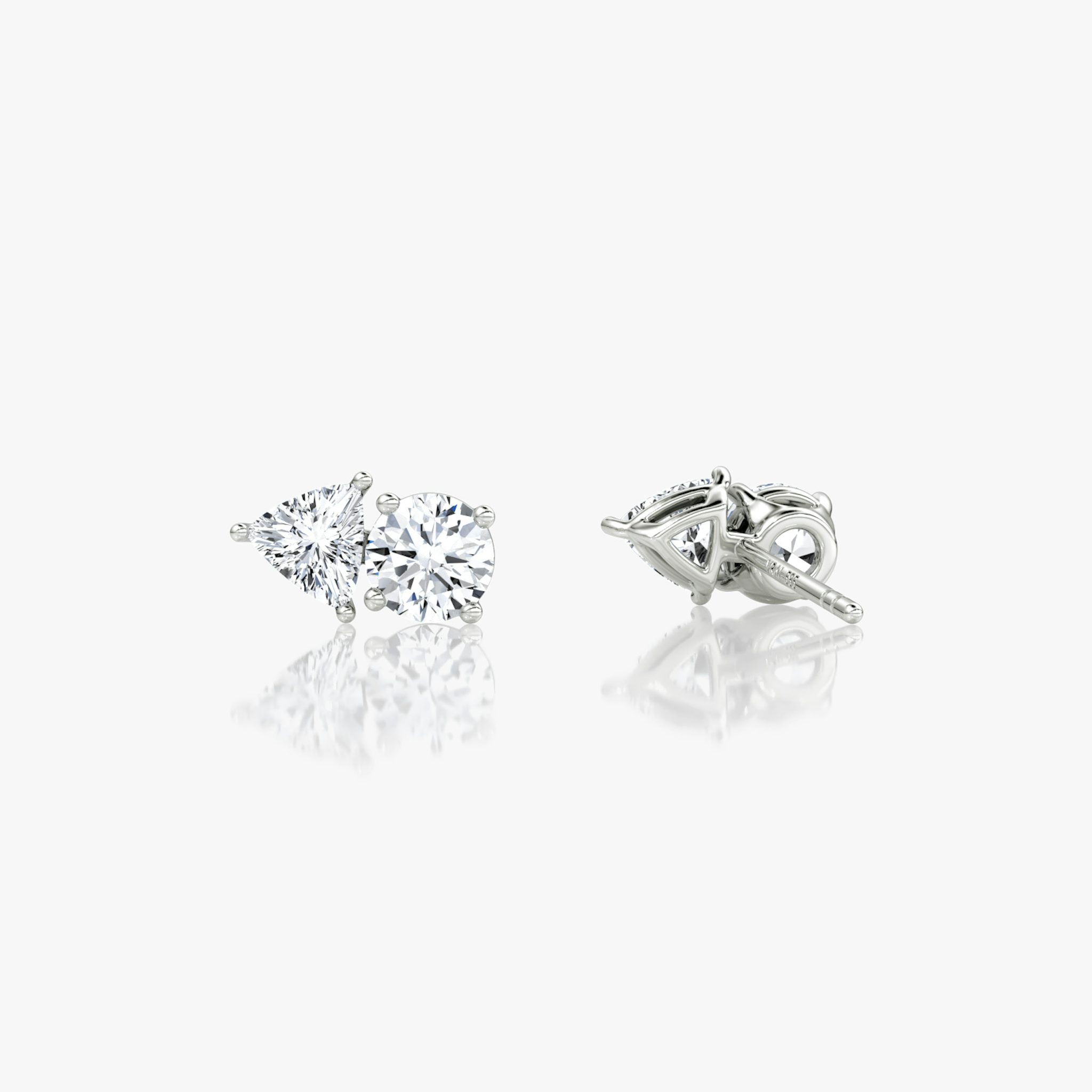 Toi et Moi Stud | Round Brilliant and Trillion | 14k | White Gold | side: left