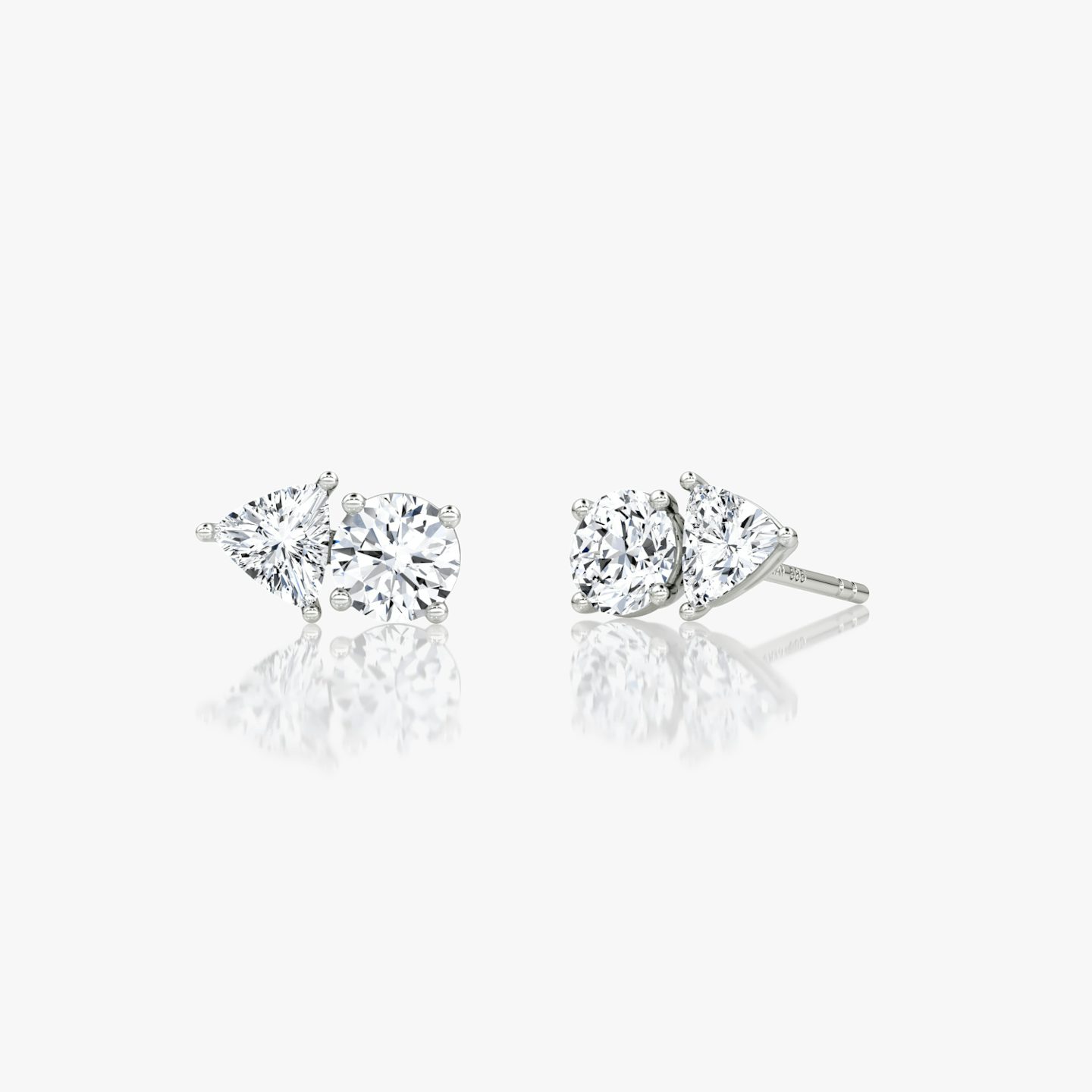 Toi et Moi Stud | Round Brilliant and Trillion | 14k | White Gold | side: left