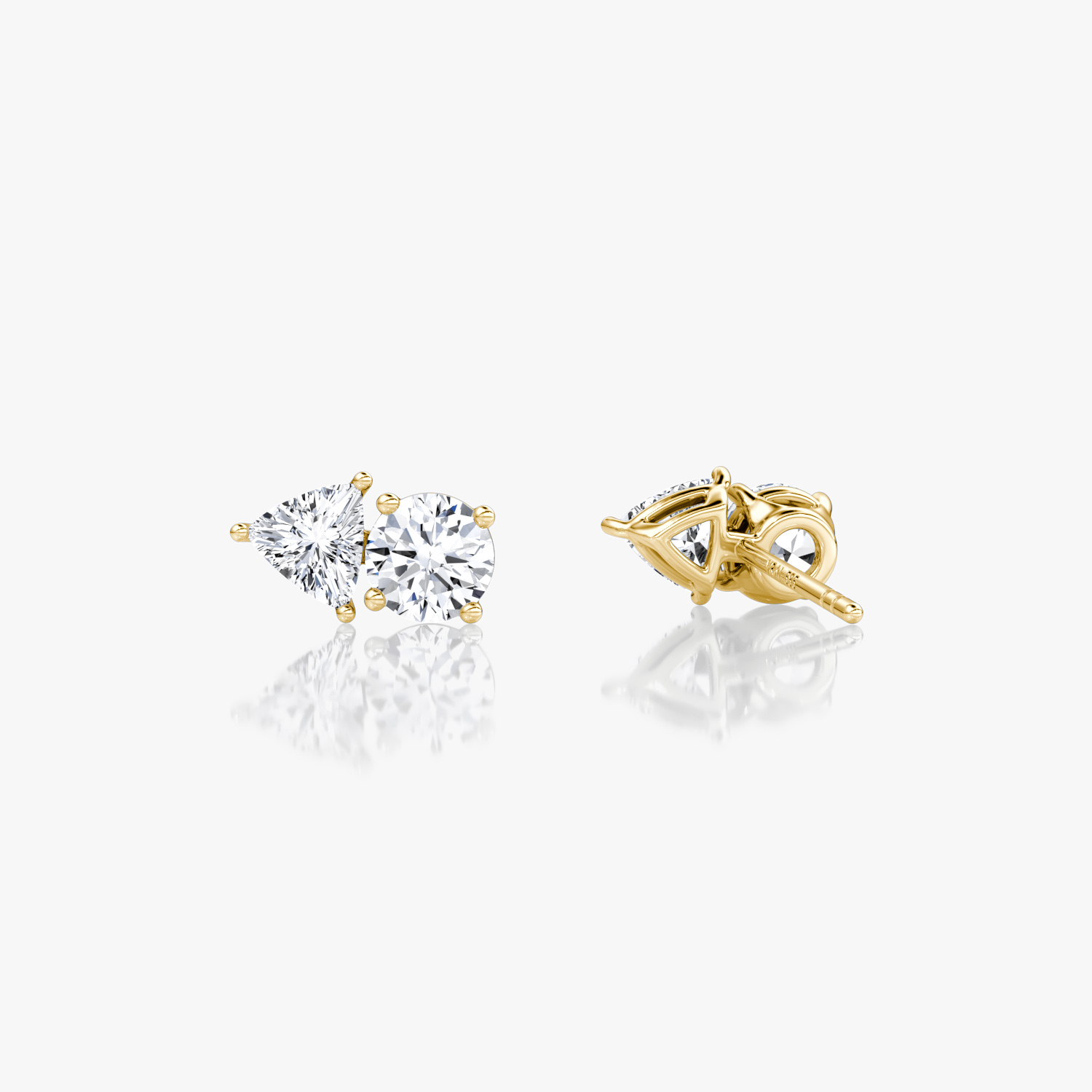 Toi et Moi Stud | Round Brilliant and Trillion | 14k | Yellow Gold | side: left