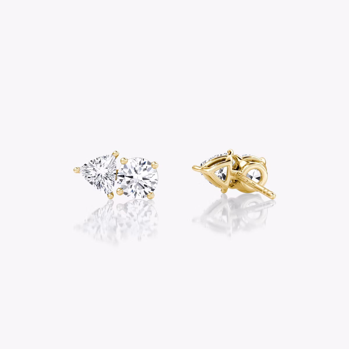 Toi et Moi Stud | Round Brilliant and Trillion | 14k | Yellow Gold | side: left