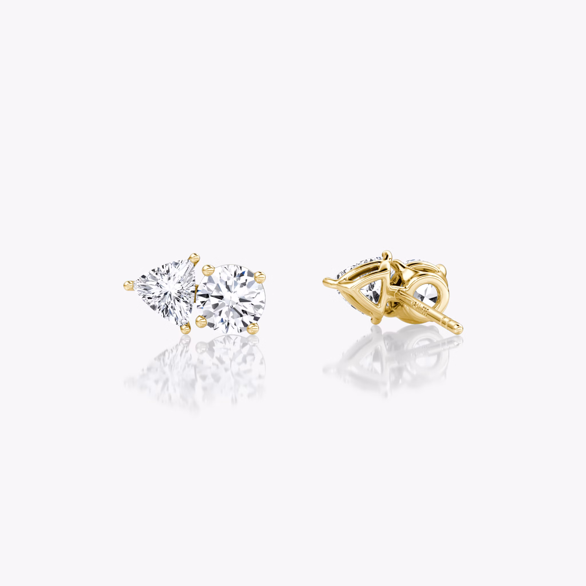 Toi et Moi Stud | Round Brilliant and Trillion | 14k | Yellow Gold | side: left