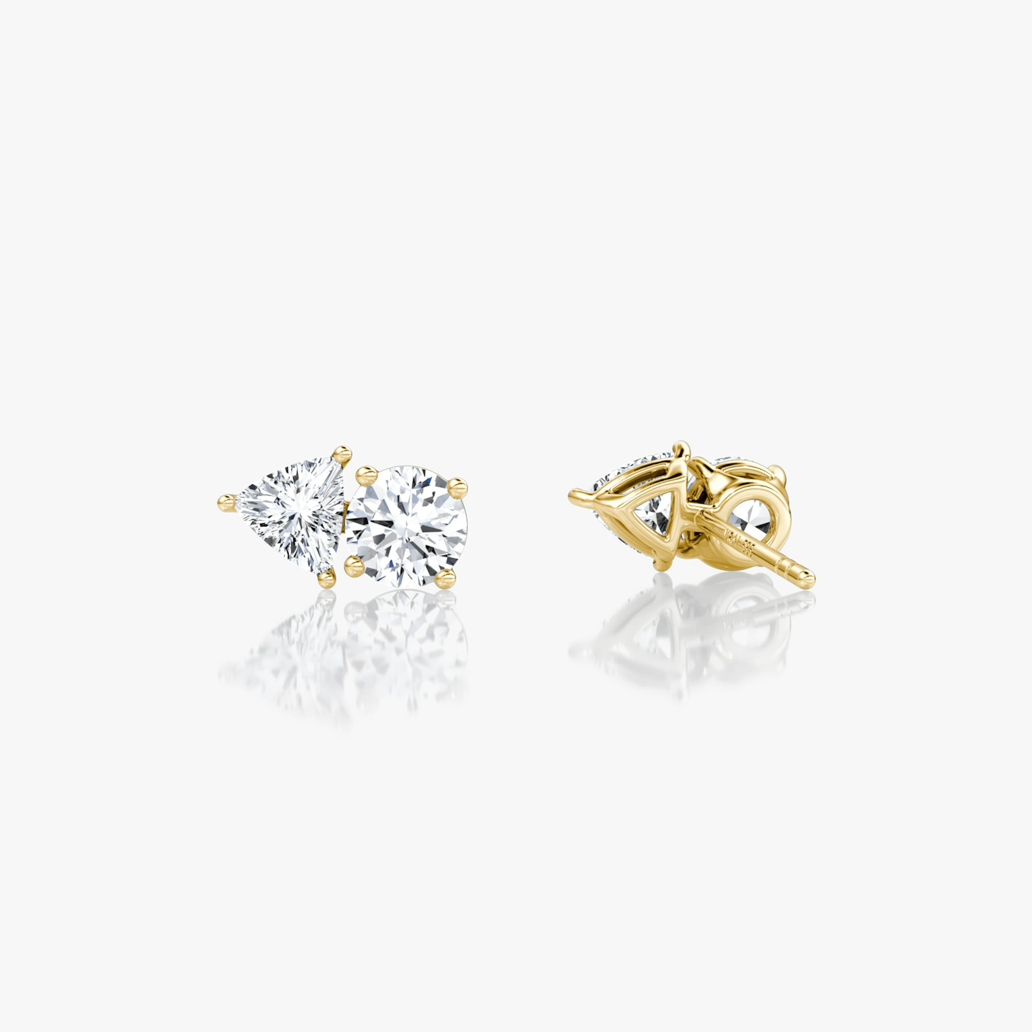 Toi et Moi Stud | Round Brilliant and Trillion | 14k | Yellow Gold | side: left