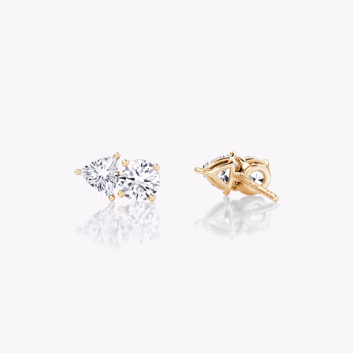 Toi et Moi Stud | Round Brilliant and Trillion | 14k | Rose Gold | side: left