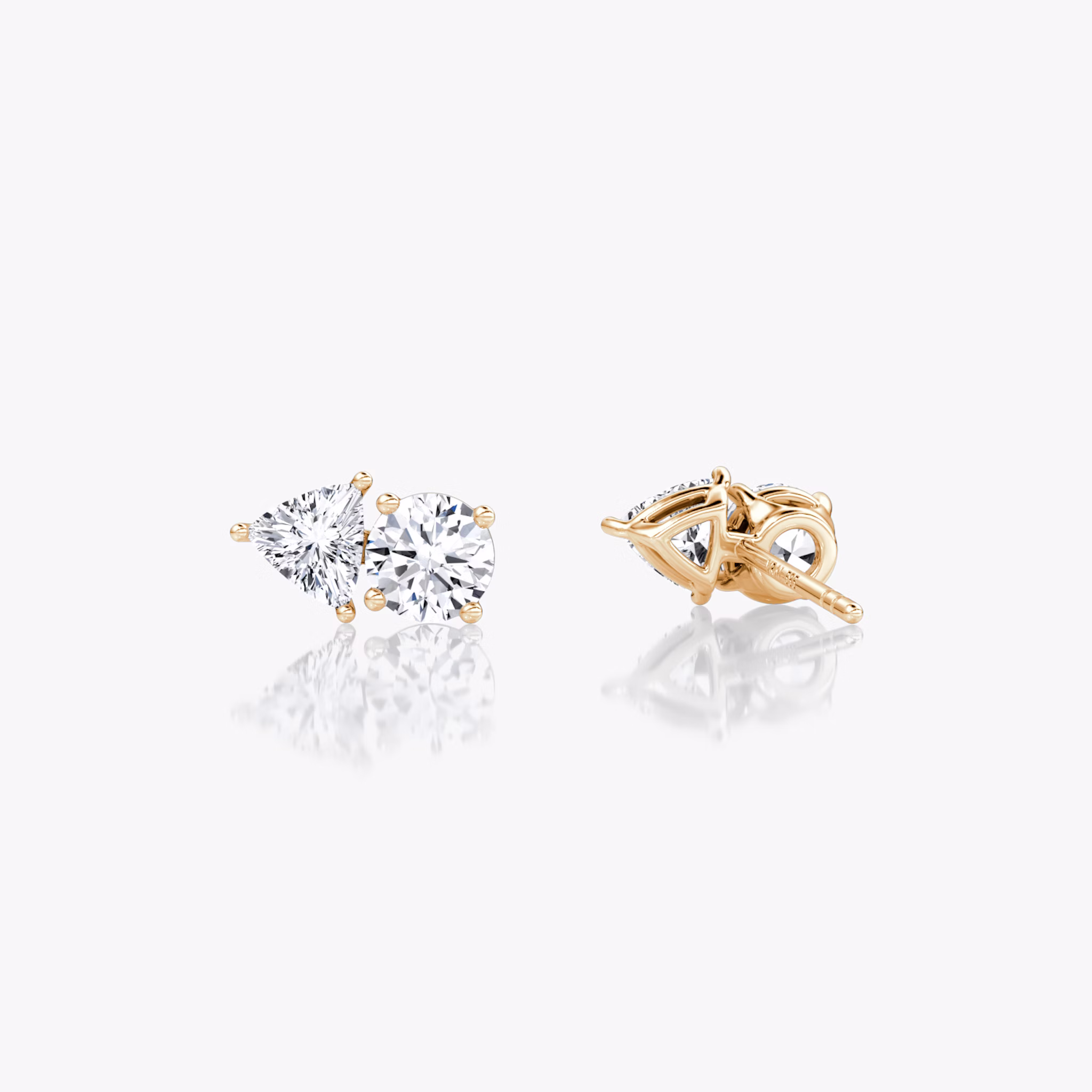 Toi et Moi Stud | Round Brilliant and Trillion | 14k | Rose Gold | side: left