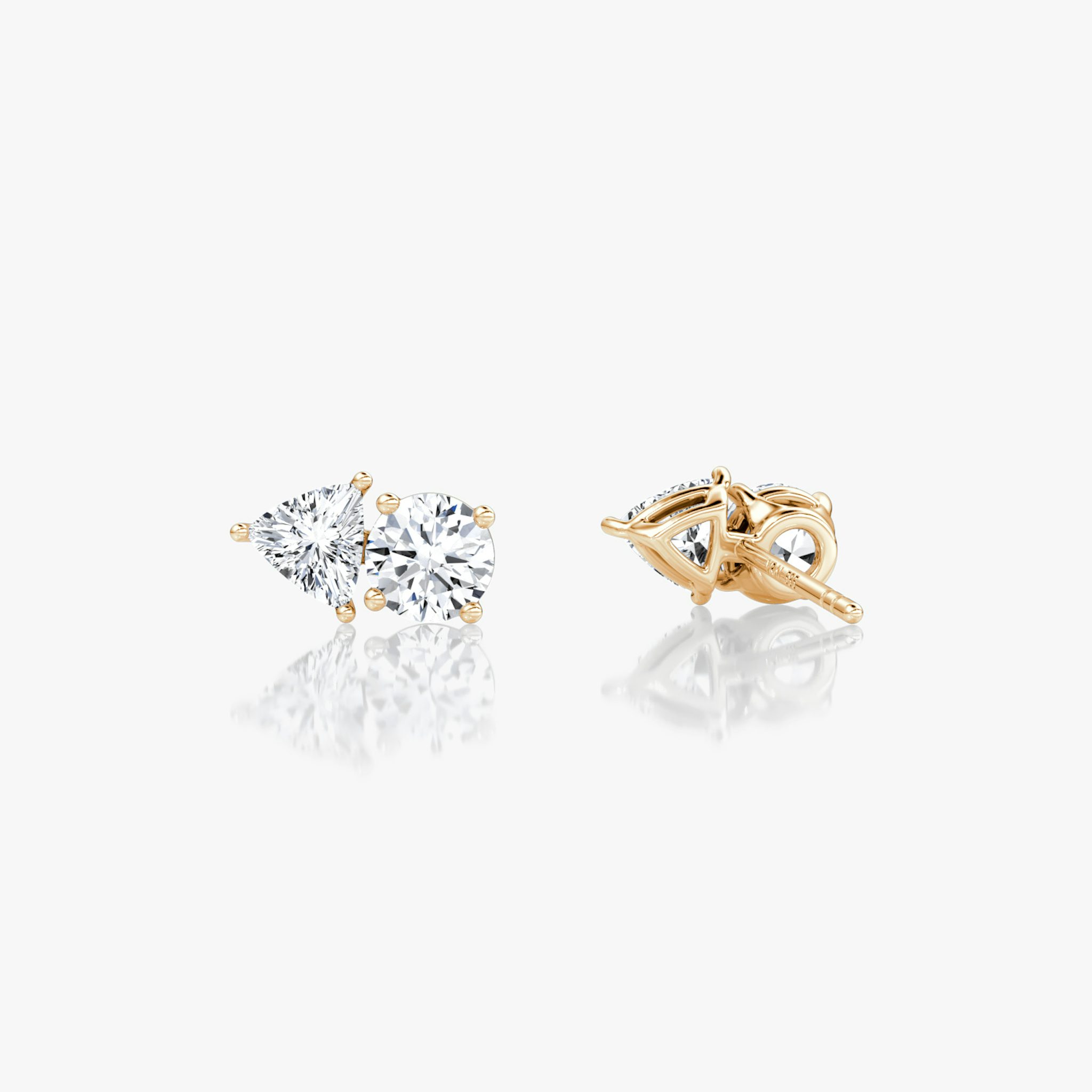 Toi et Moi Stud | Round Brilliant and Trillion | 14k | Rose Gold | side: left