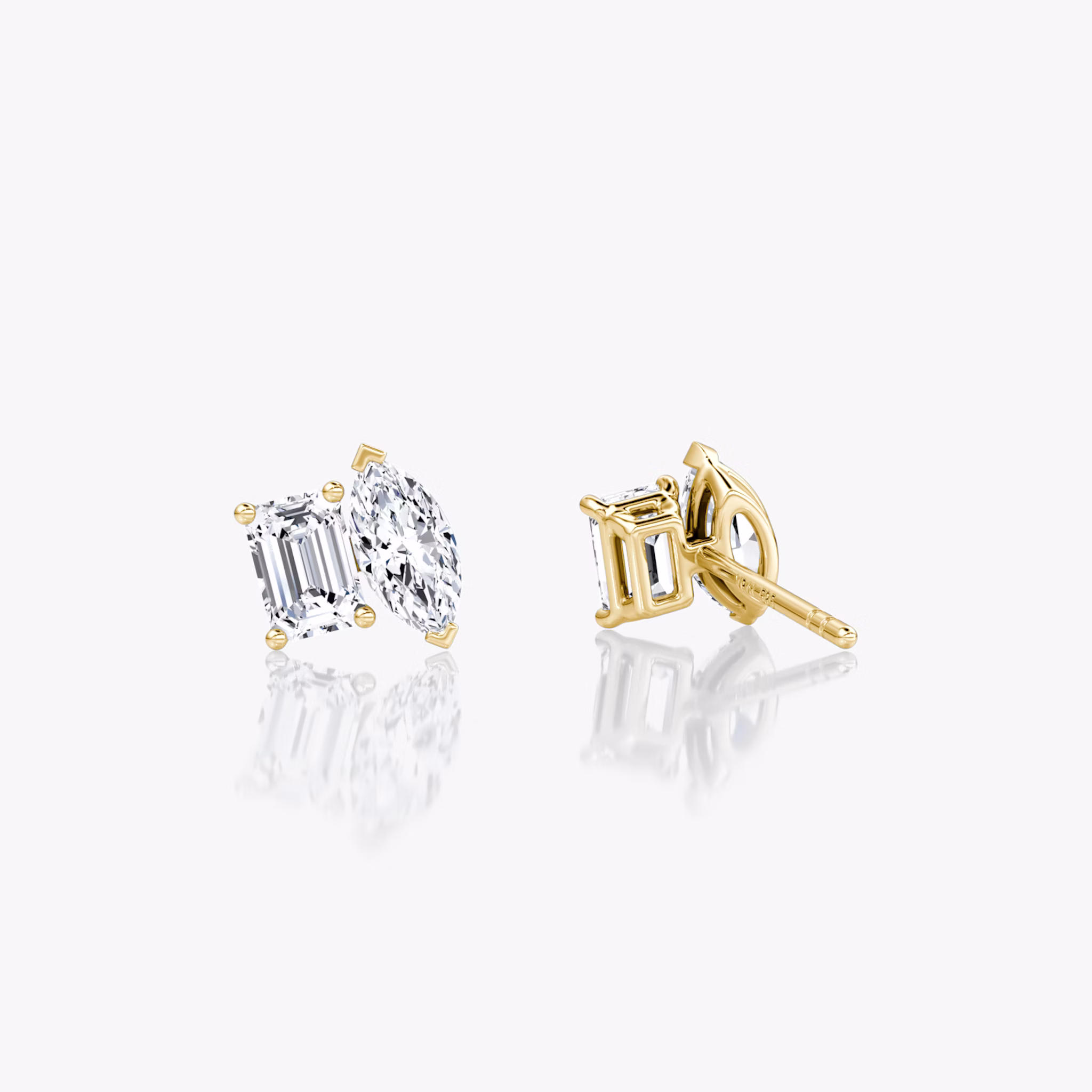 Toi et Moi Stud | Emerald and Marquise | 14k | Yellow Gold | side: left