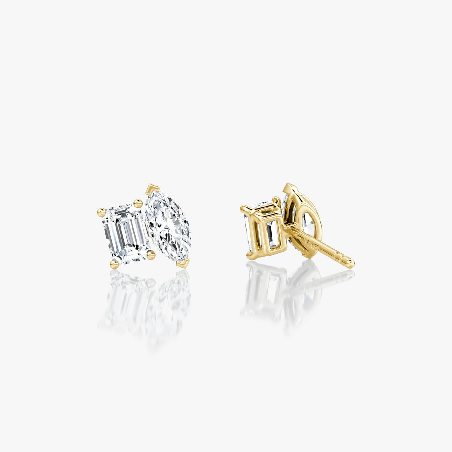 Toi et Moi Stud | Emerald and Marquise | 14k | Yellow Gold | side: left