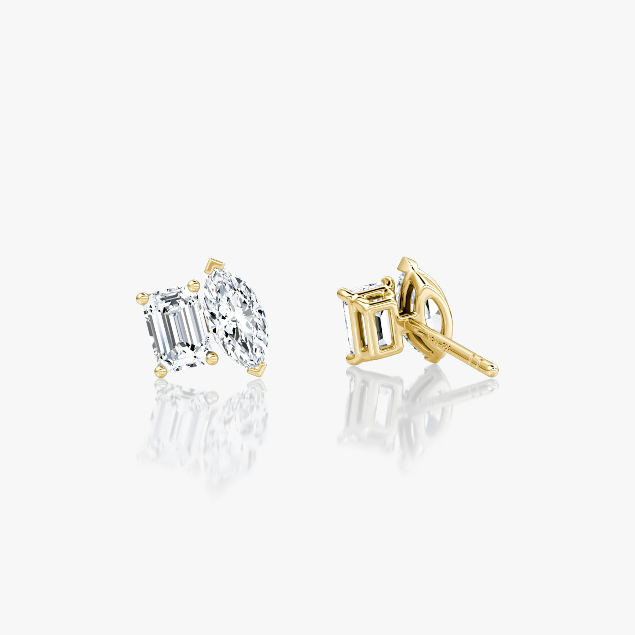 Toi et Moi Stud | Emerald and Marquise | 14k | Yellow Gold | side: left