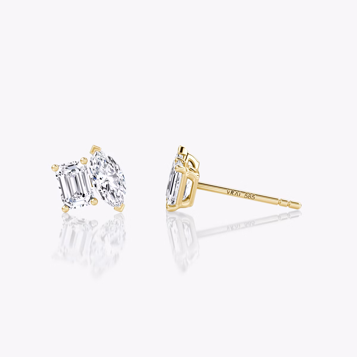 Toi et Moi Stud | Emerald and Marquise | 14k | Yellow Gold | side: left