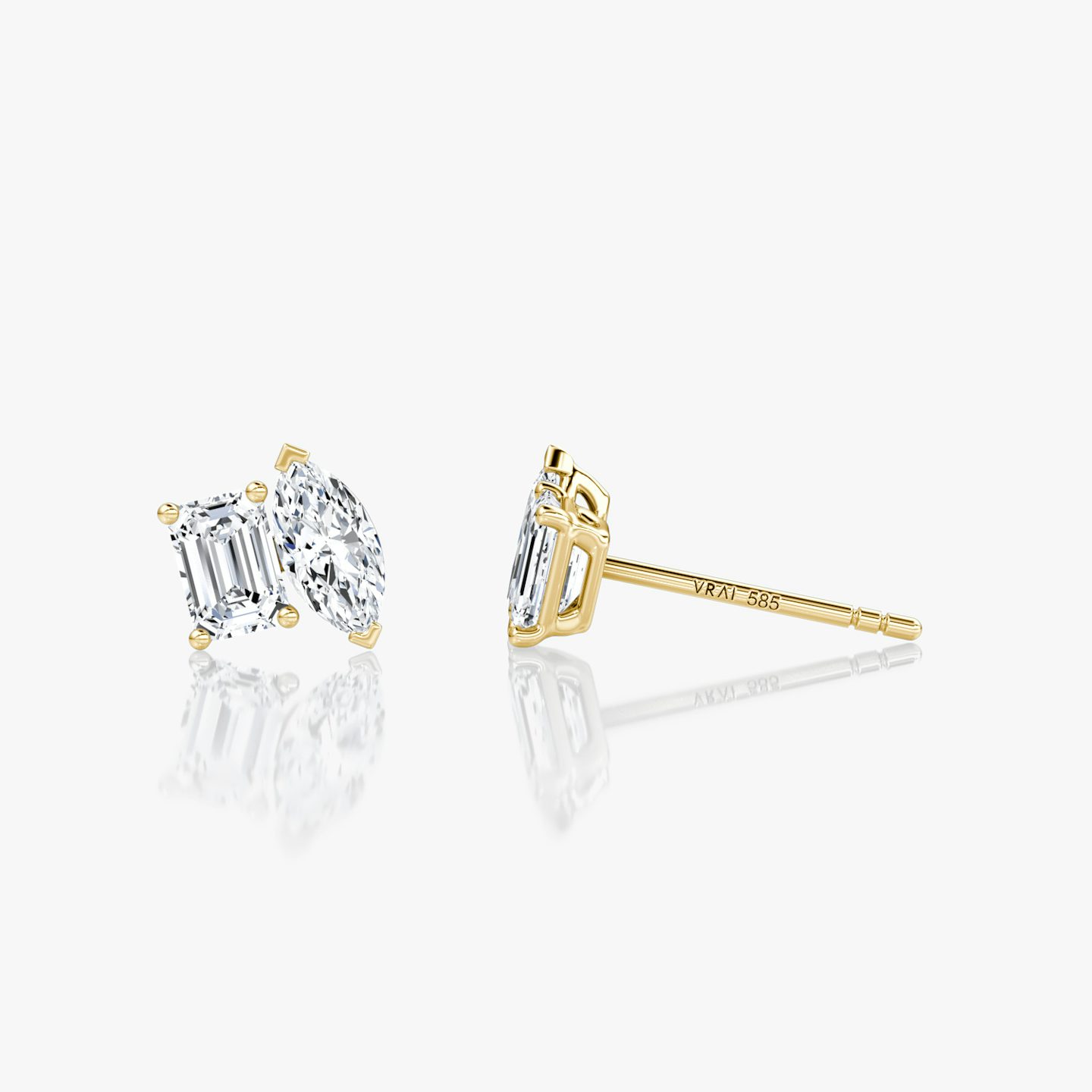 Toi et Moi Stud | Emerald and Marquise | 14k | Yellow Gold | side: left