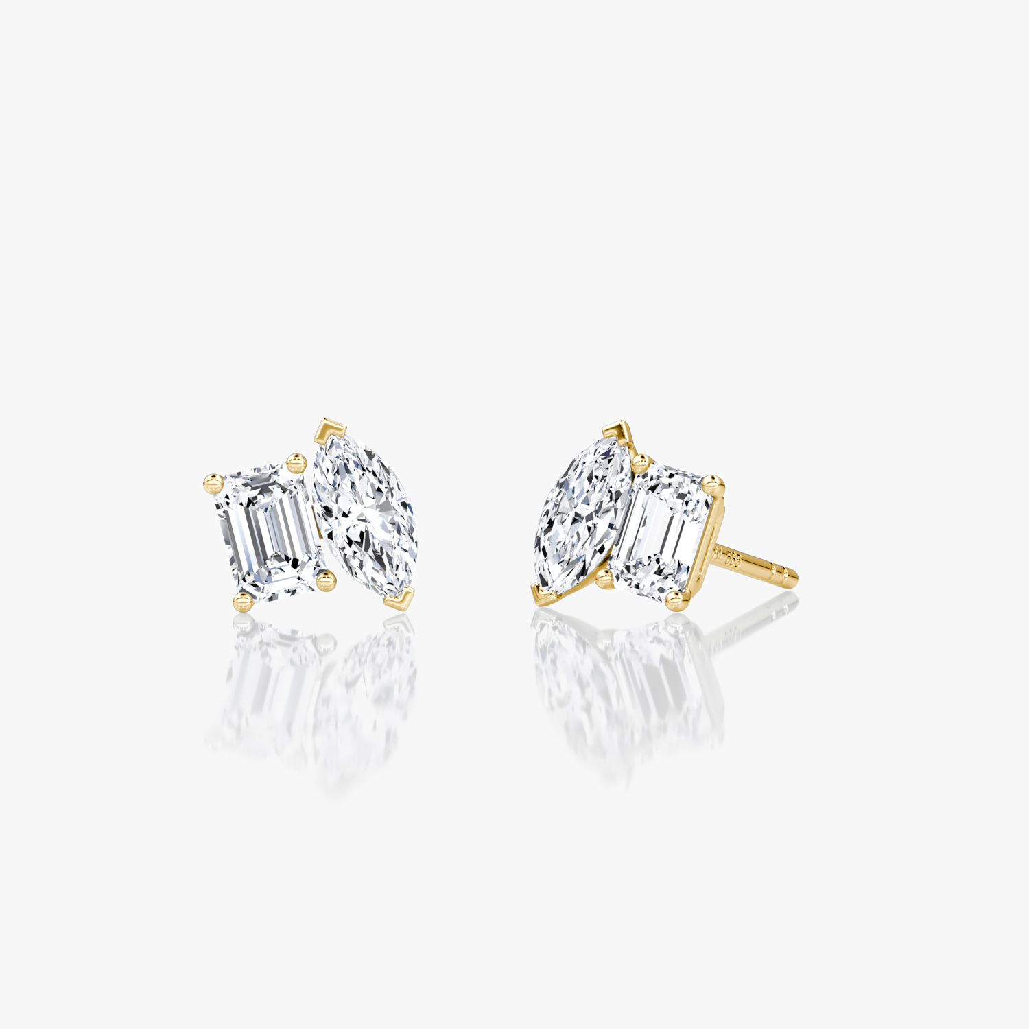 Toi et Moi Stud | Emerald and Marquise | 14k | Yellow Gold | side: left
