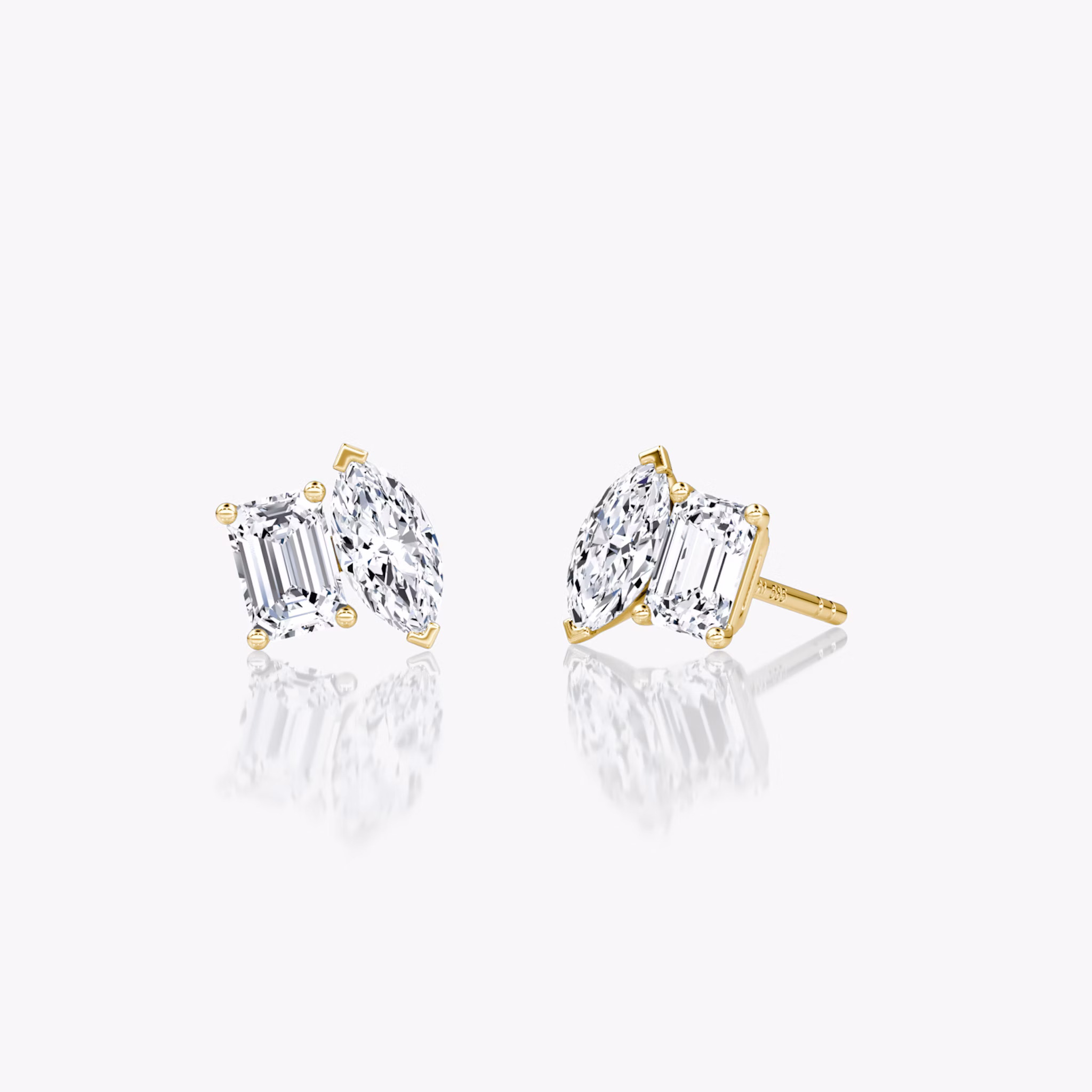 Toi et Moi Stud | Emerald and Marquise | 14k | Yellow Gold | side: left