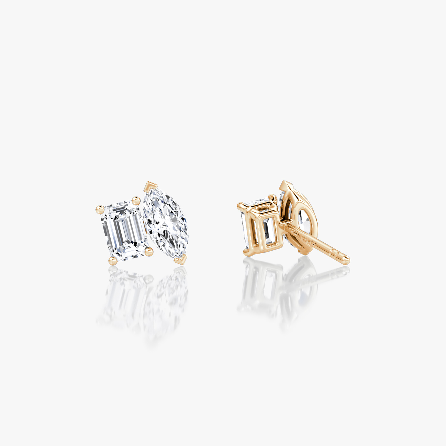 Toi et Moi Stud | Emerald and Marquise | 14k | Rose Gold | side: left