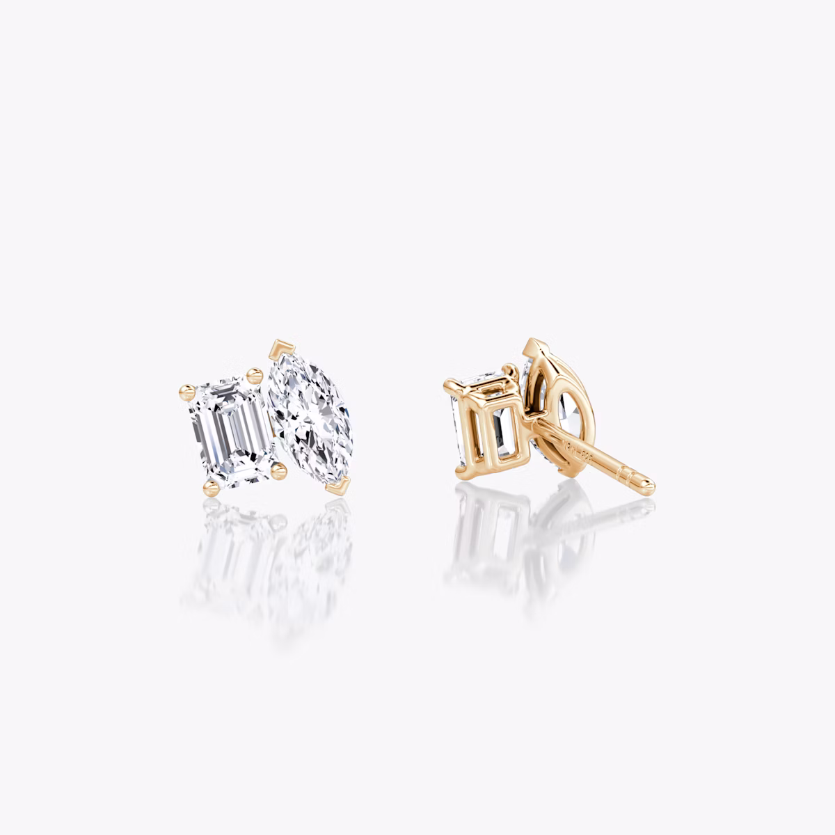 Toi et Moi Stud | Emerald and Marquise | 14k | Rose Gold | side: left