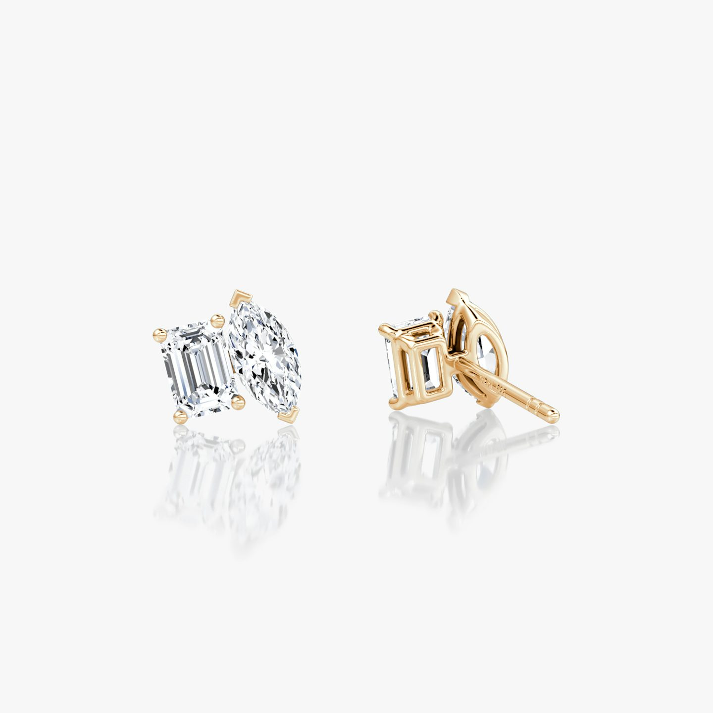 Toi et Moi Stud | Emerald and Marquise | 14k | Rose Gold | side: left