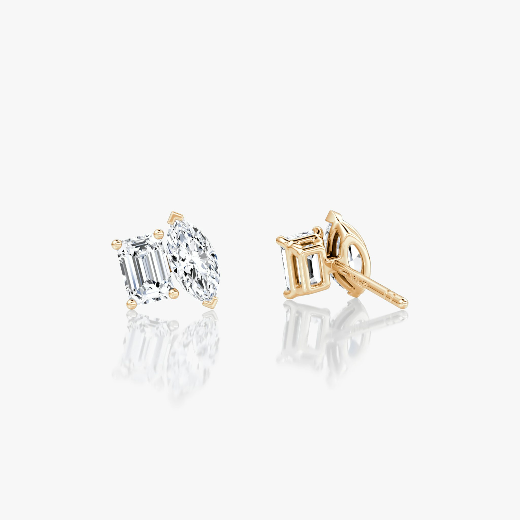 Toi et Moi Stud | Emerald and Marquise | 14k | Rose Gold | side: left
