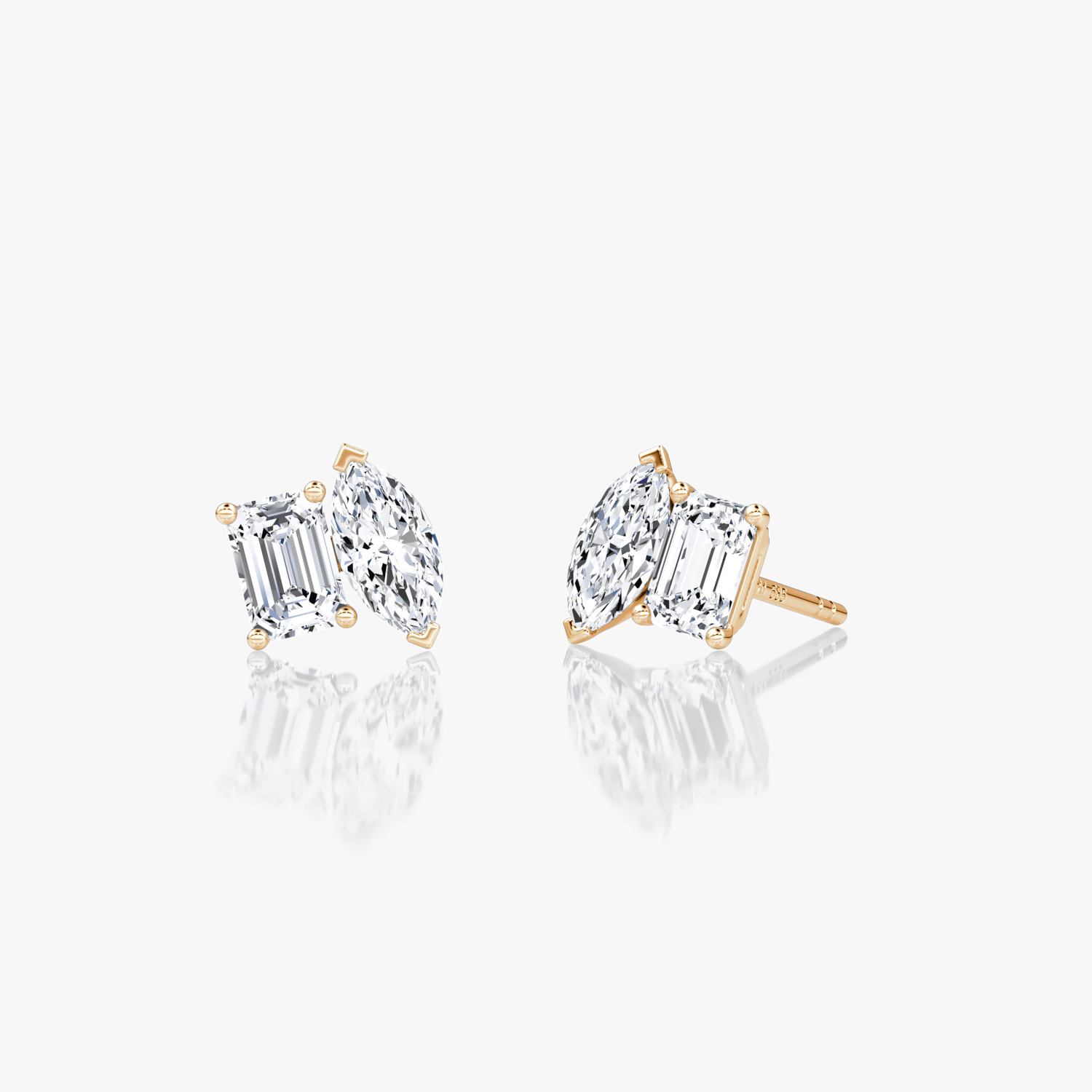 Toi et Moi Stud | Emerald and Marquise | 14k | Rose Gold | side: left