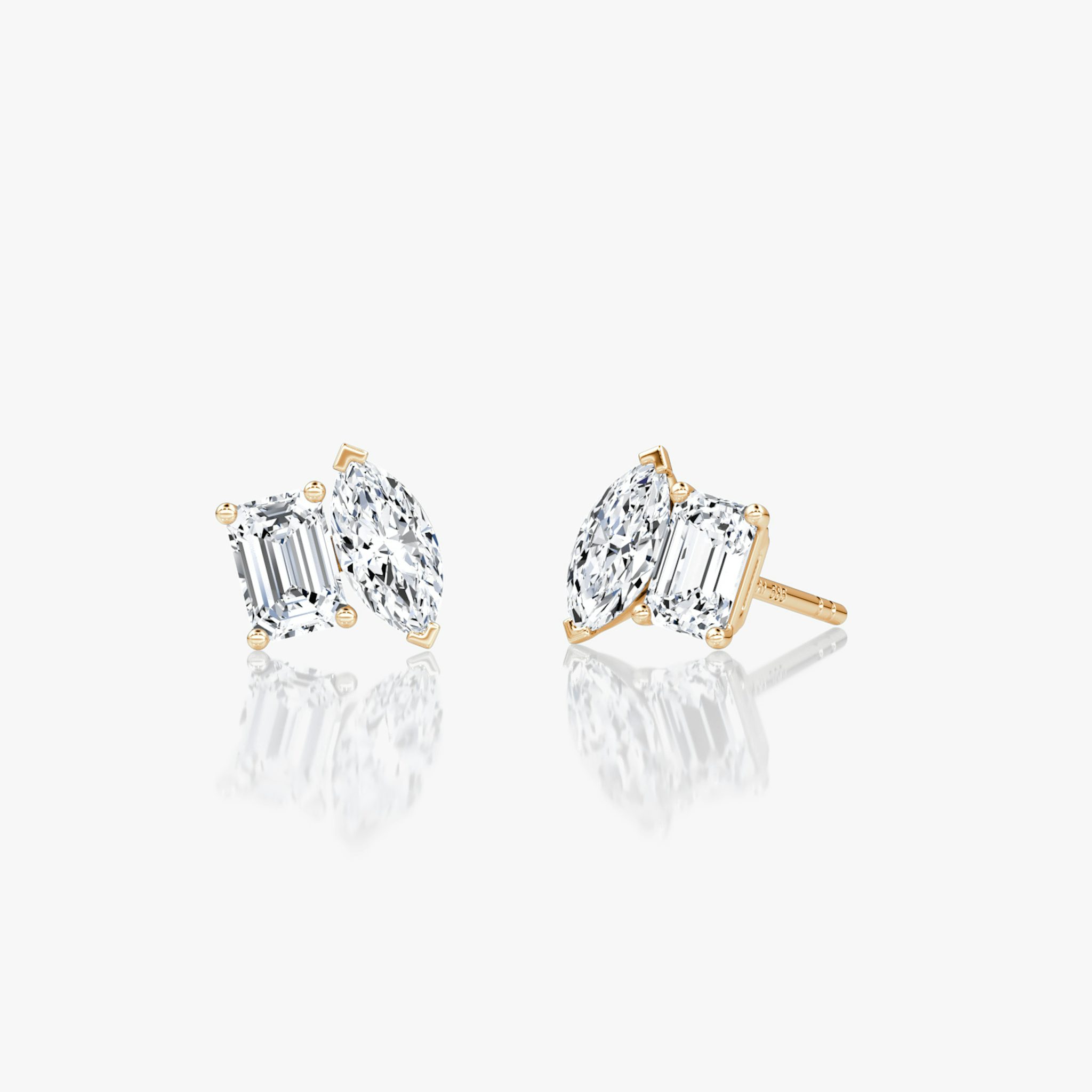 Toi et Moi Stud | Emerald and Marquise | 14k | Rose Gold | side: left