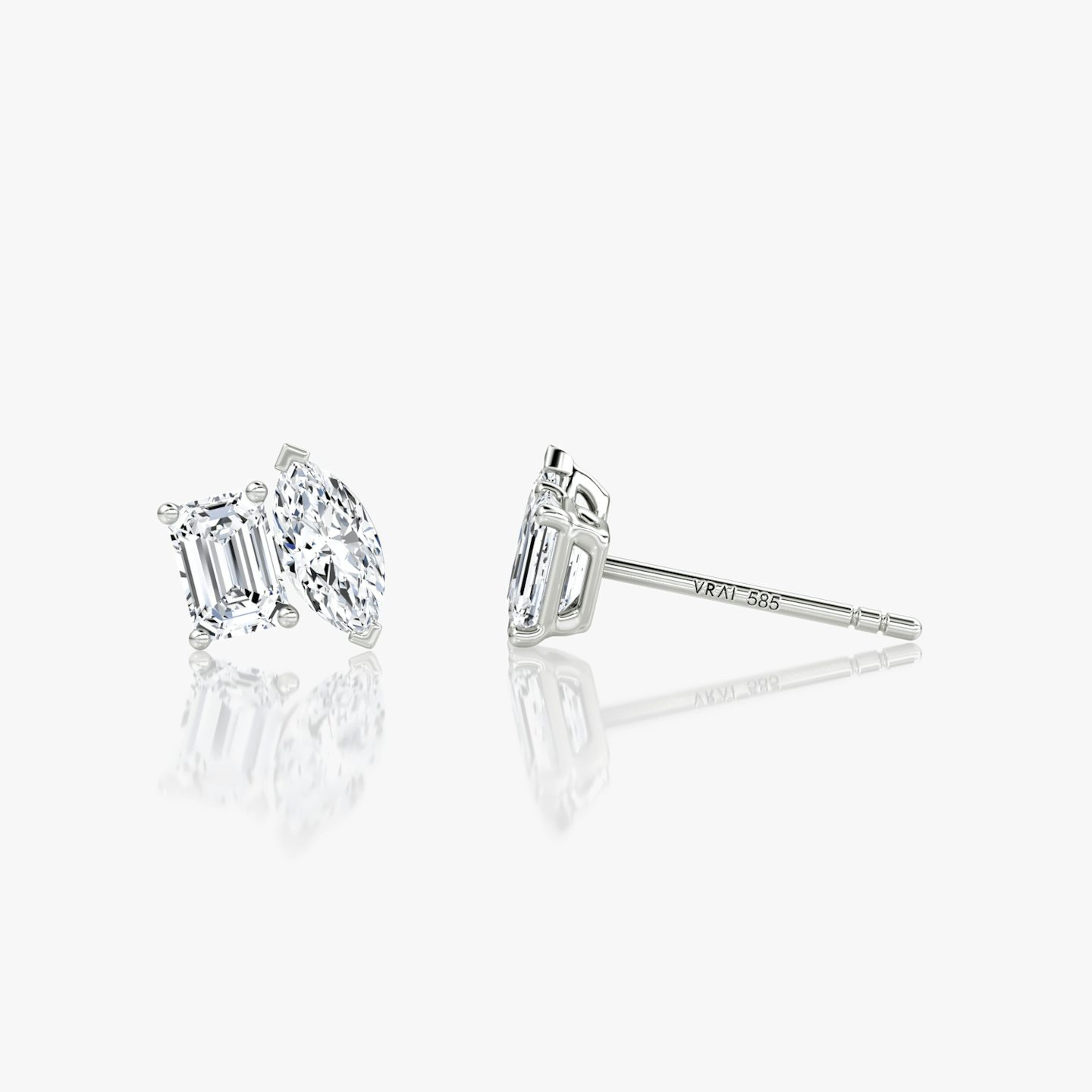 Toi et Moi Stud | Emerald and Marquise | 14k | White Gold | side: left