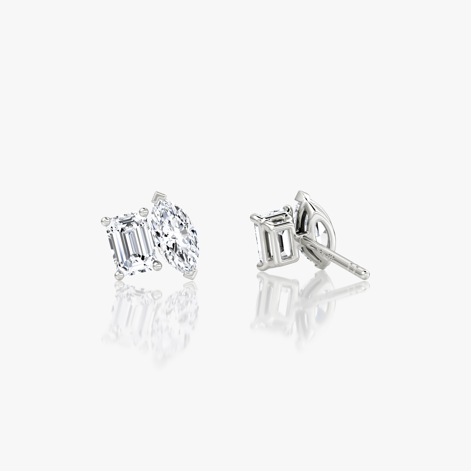 Toi et Moi Stud | Emerald and Marquise | 14k | White Gold | side: left