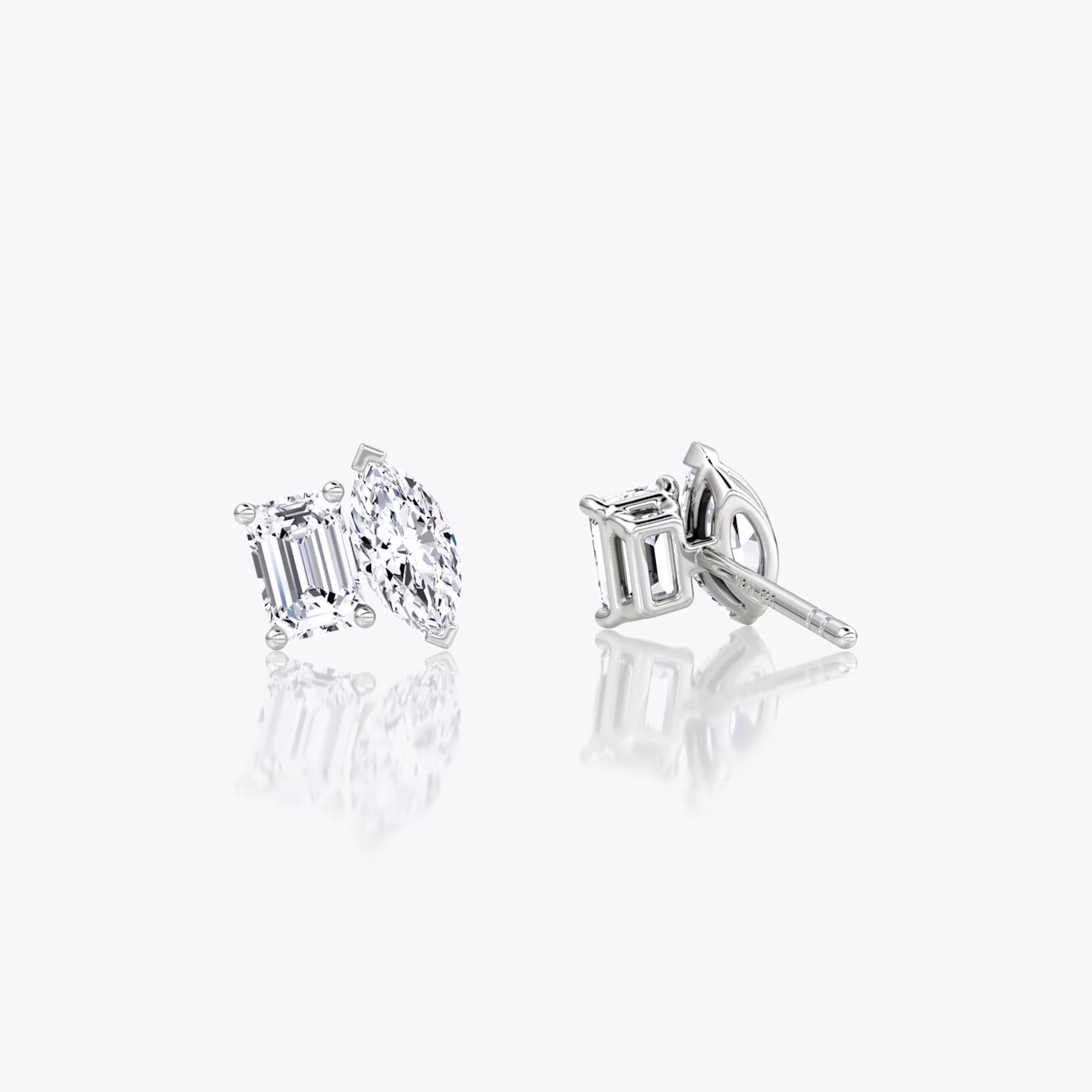 Toi et Moi Stud | Emerald and Marquise | 14k | White Gold | side: left