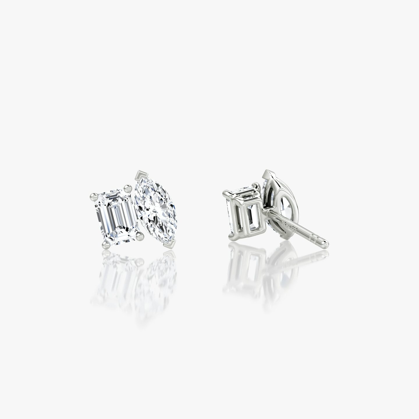 Toi et Moi Stud | Emerald and Marquise | 14k | White Gold | side: left