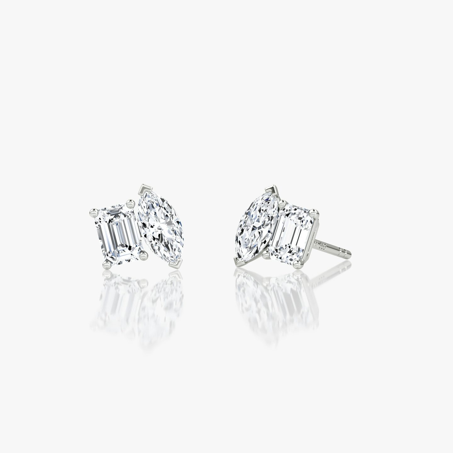 Toi et Moi Stud | Emerald and Marquise | 14k | White Gold | side: left