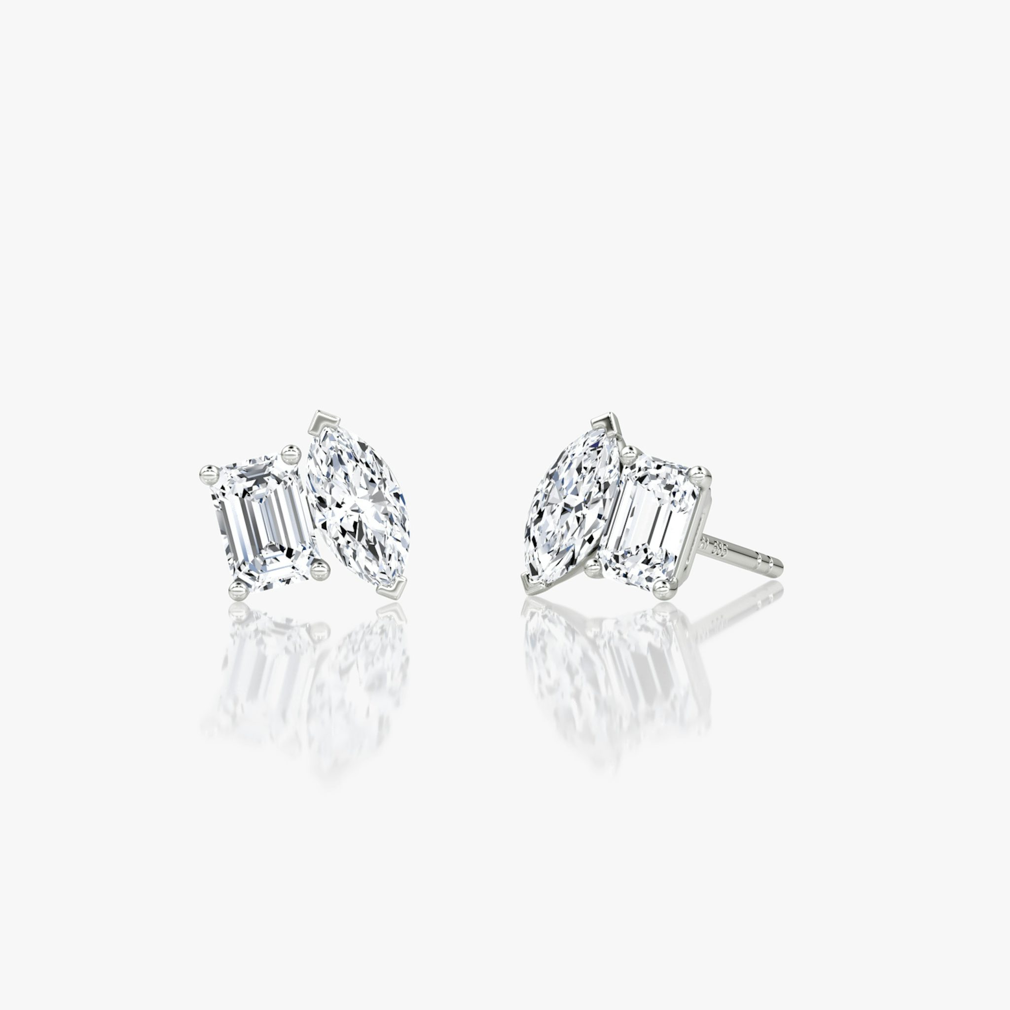 Toi et Moi Stud | Emerald and Marquise | 14k | White Gold | side: left