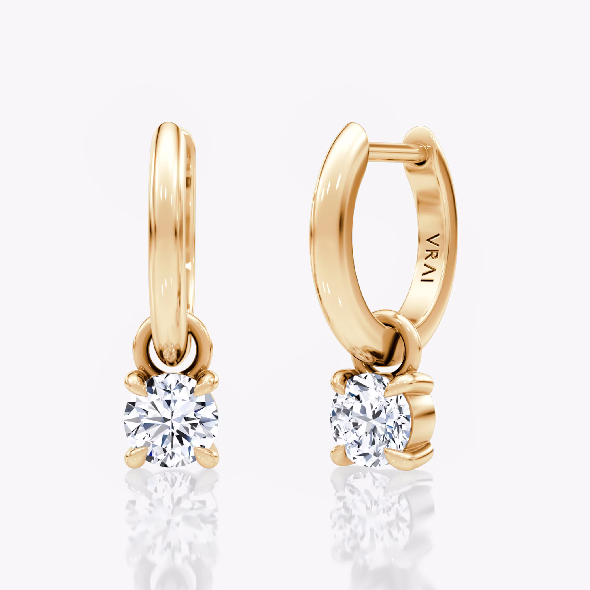 Charm Drop Huggie Hoop Round Brilliant | Rose Gold