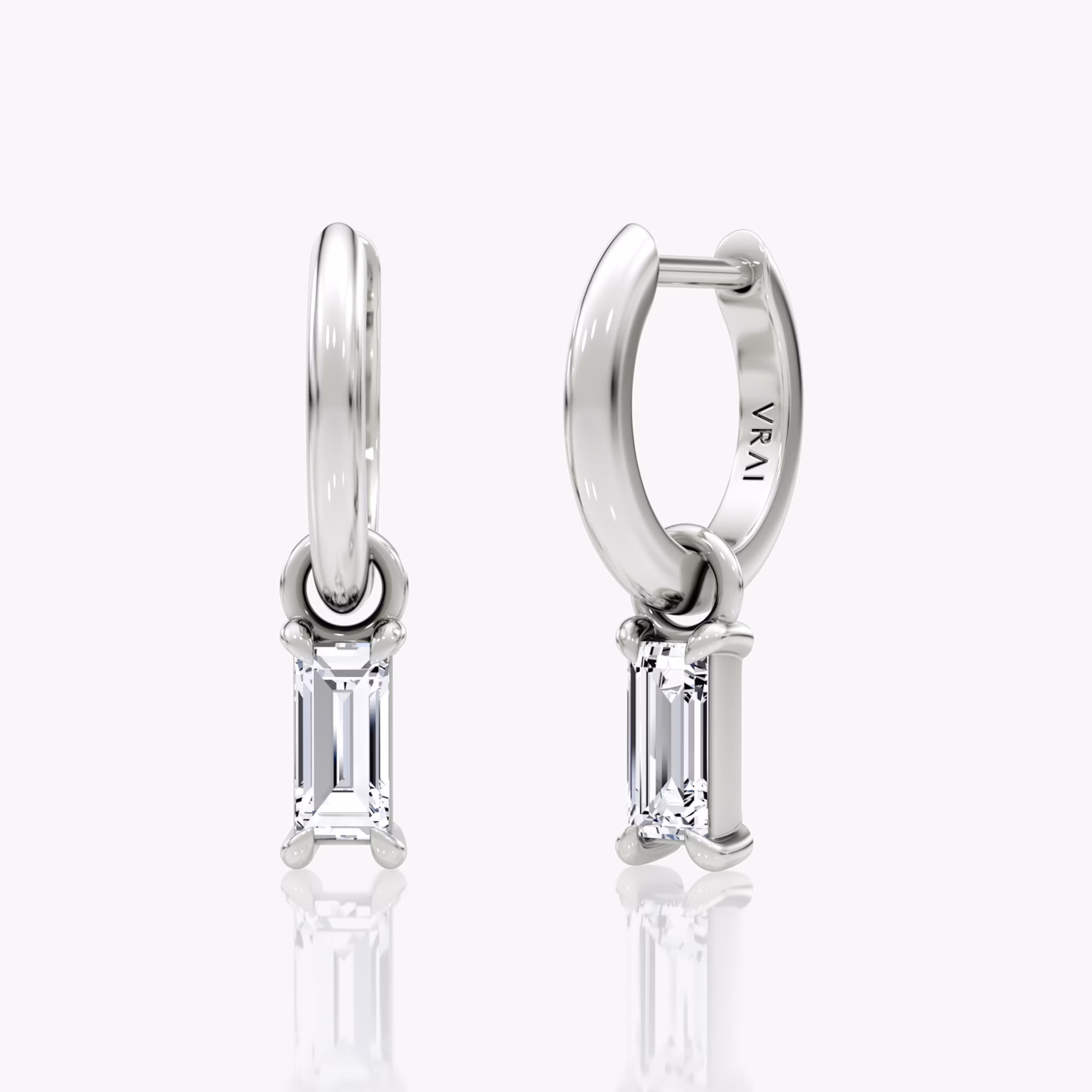 Charm Drop Huggie Hoop | Baguette | Sterling Silver | caratWeight: 0.25ct