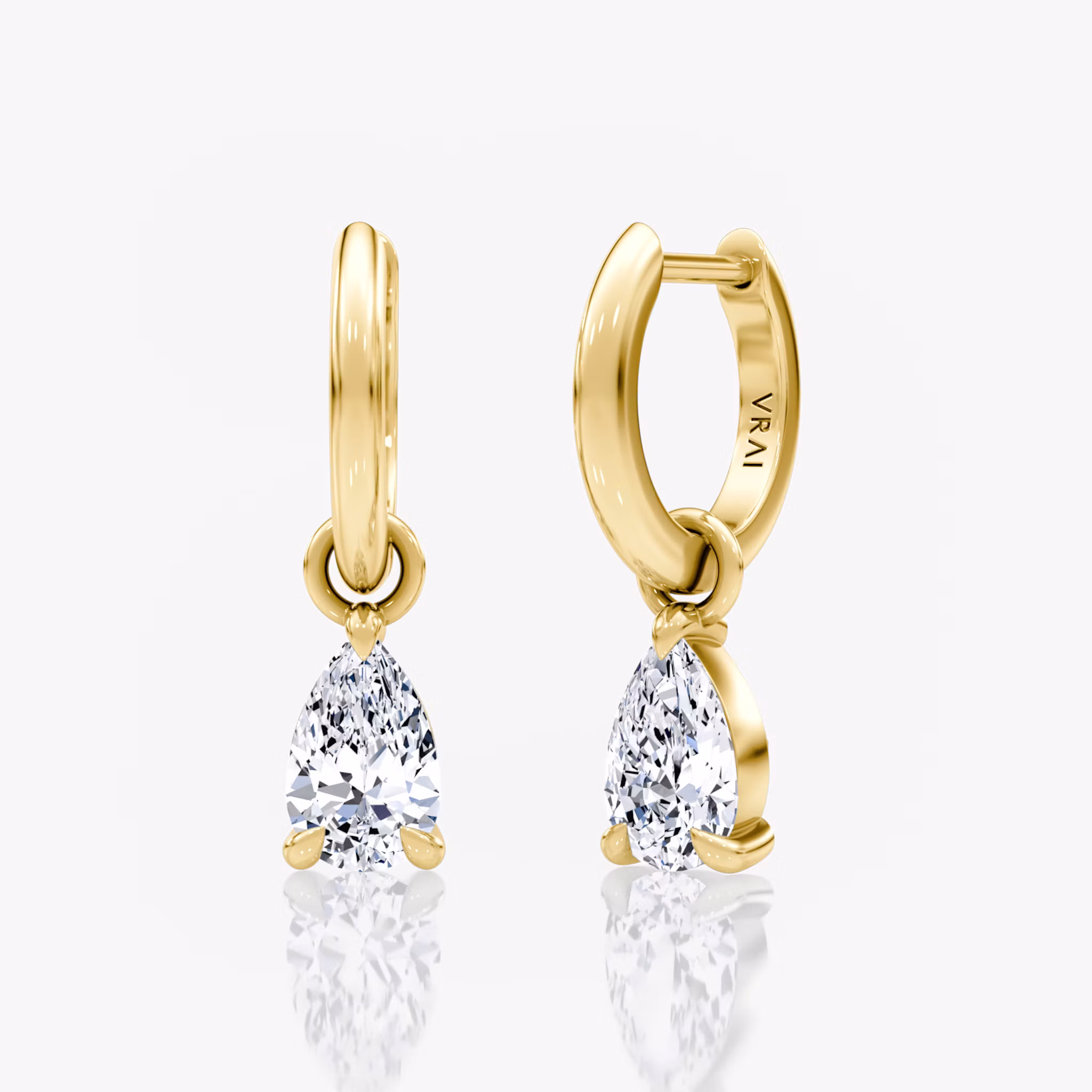 Charm Drop Huggie Hoop Pear | Yellow Gold
