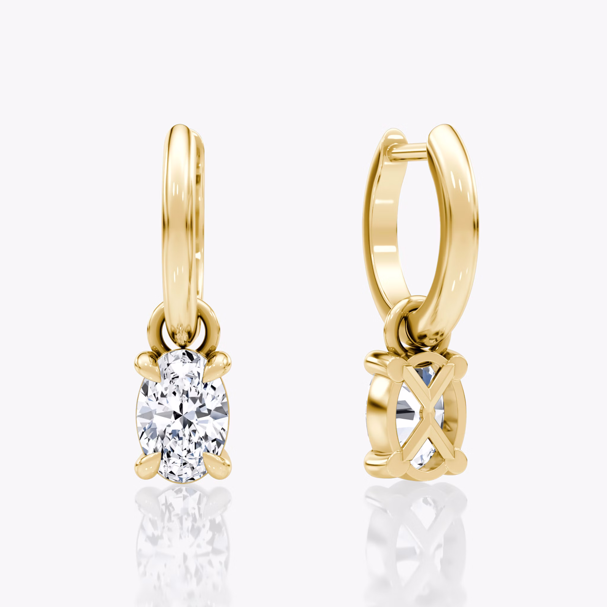 Charm Drop Huggie Hoop | Oval | 14k | Yellow Gold